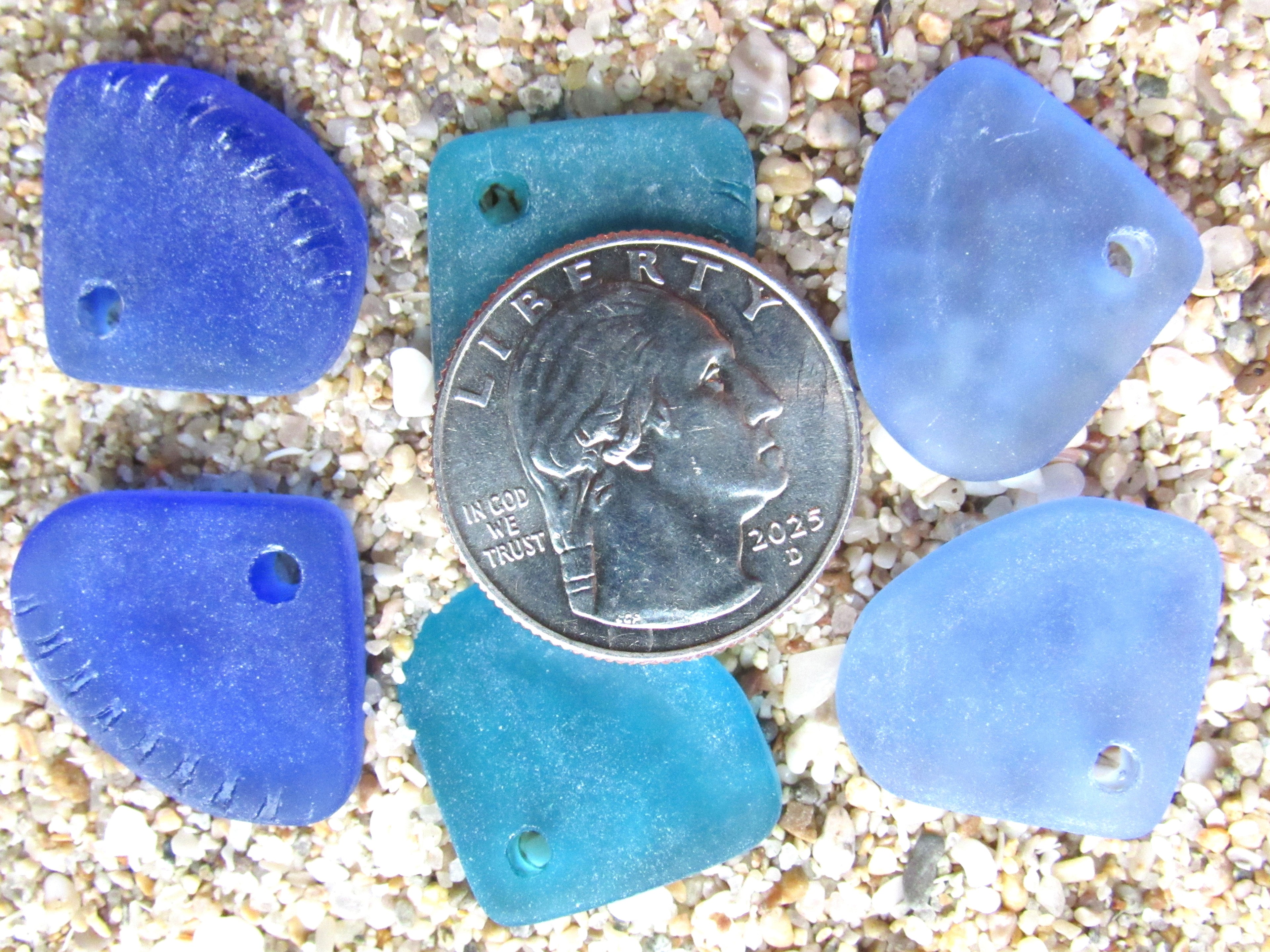 Cultured Sea Glass Pendants 24x20mm - Dark Blue, Ridged Triangle, Large 3mm Hole, 3 Pairs (6 pcs) (Copy)