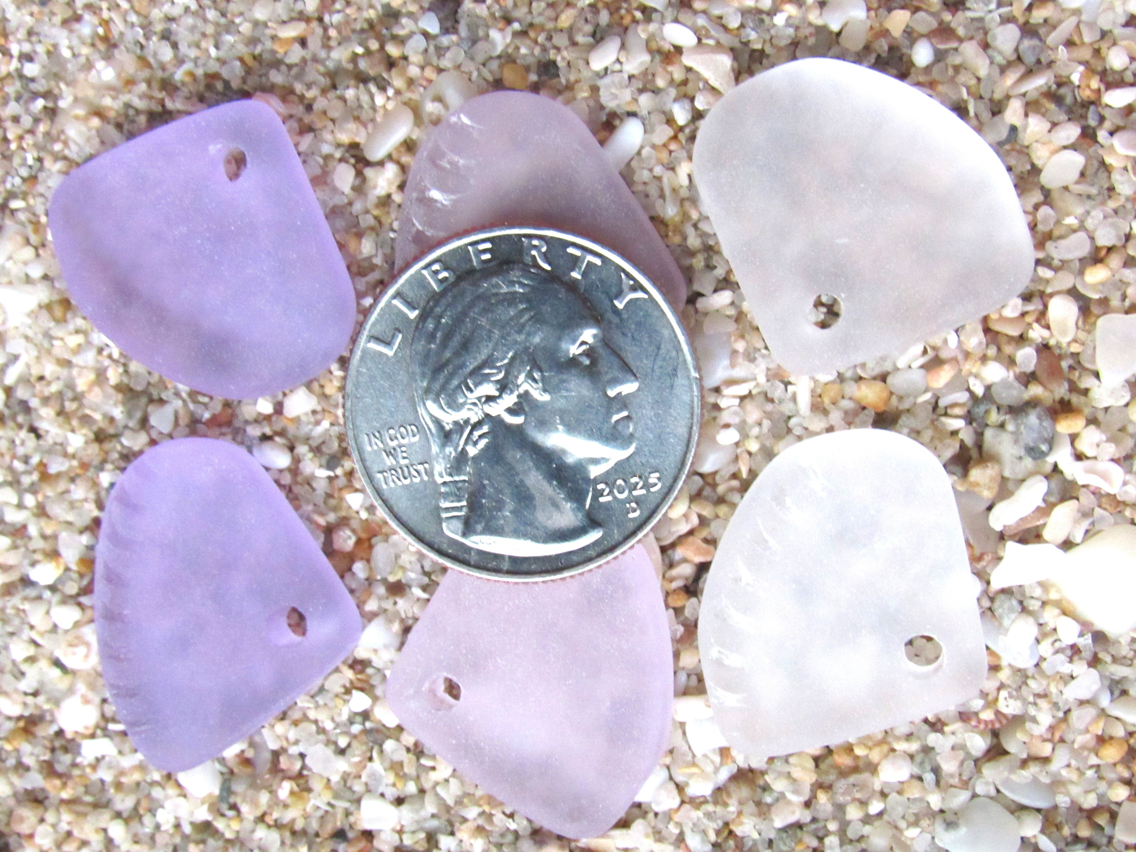 Cultured Sea Glass Pendants - 24x20mm Triangle, Light Pink Purple, Large 3mm hole, Making Jewelry (3 Pairs)