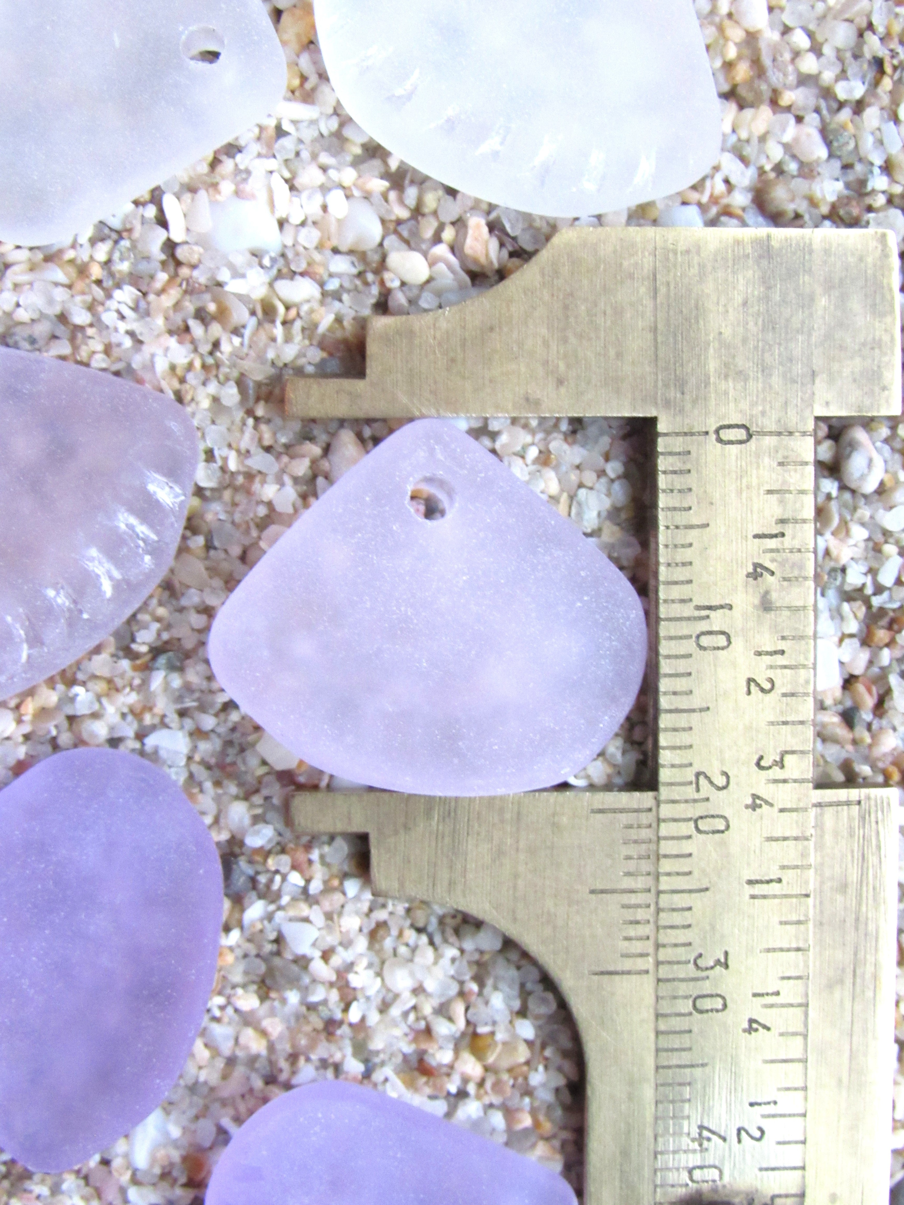 Cultured Sea Glass Pendants - 24x20mm Triangle, Light Pink Purple, Large 3mm hole, Making Jewelry (3 Pairs)