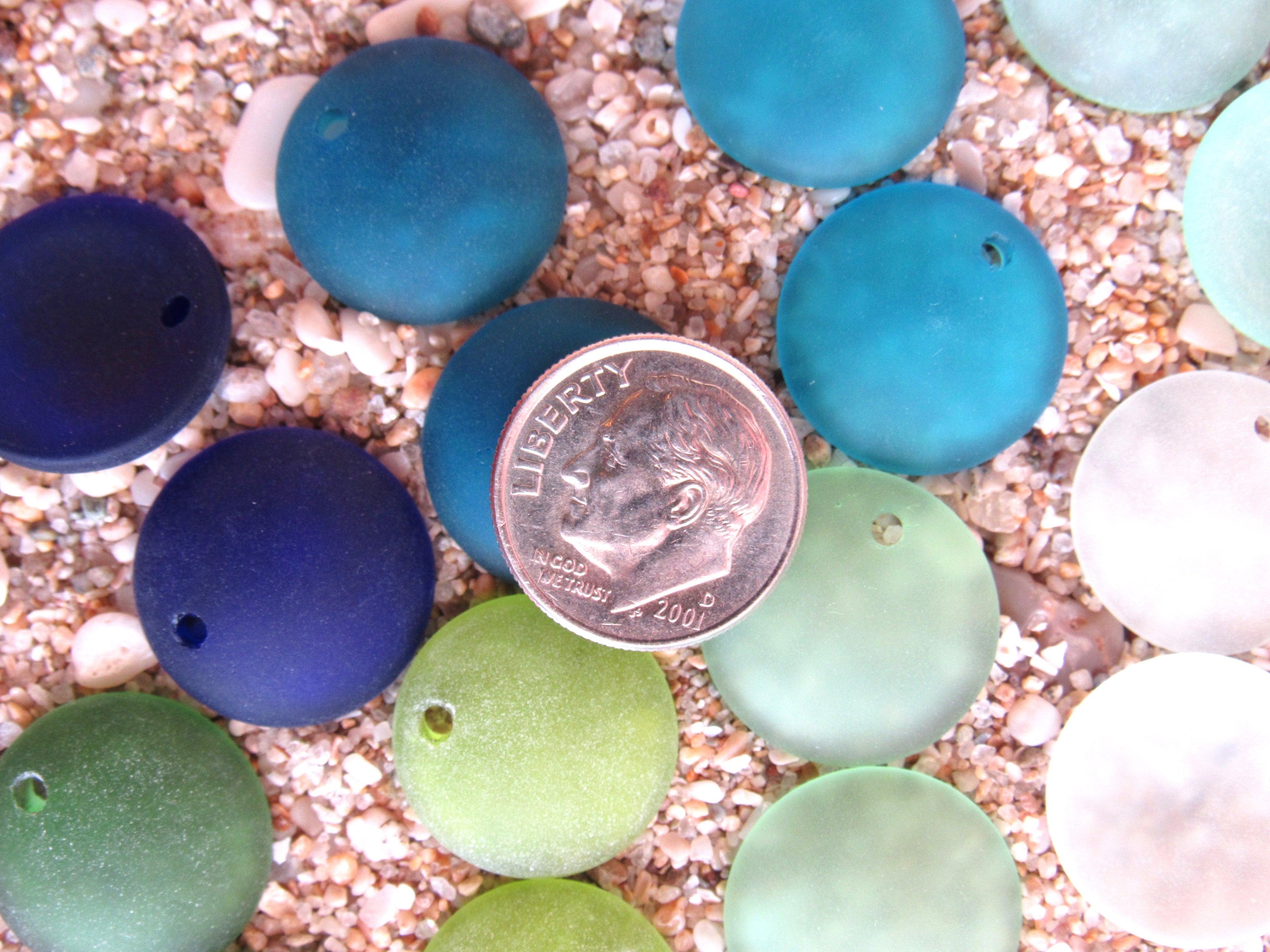 Cultured Sea Glass Coin Pendants 18mm - Assorted Colors (8 Pairs)