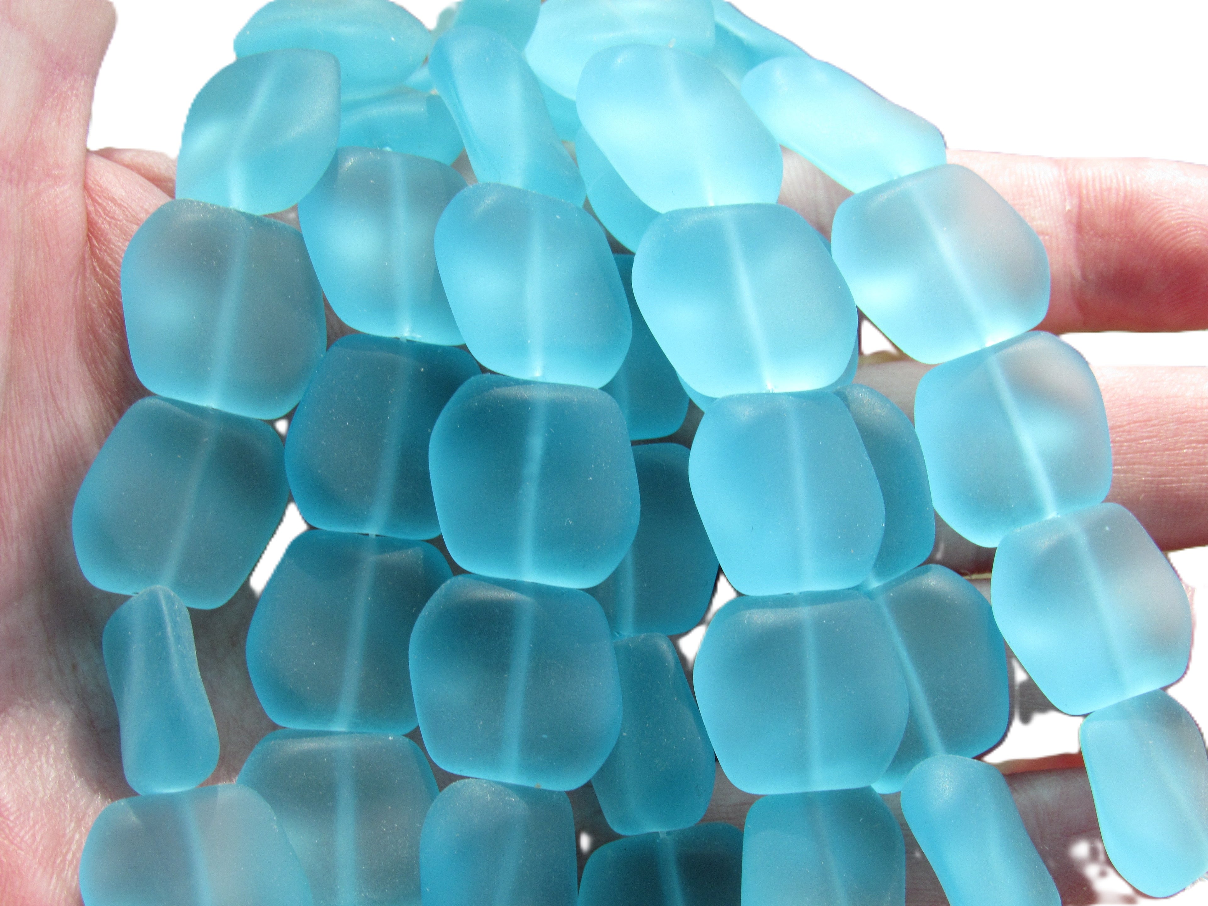 Cultured Sea Glass Beads 18mm - Turquoise Bay Light Aqua (6 Beads per Strand)