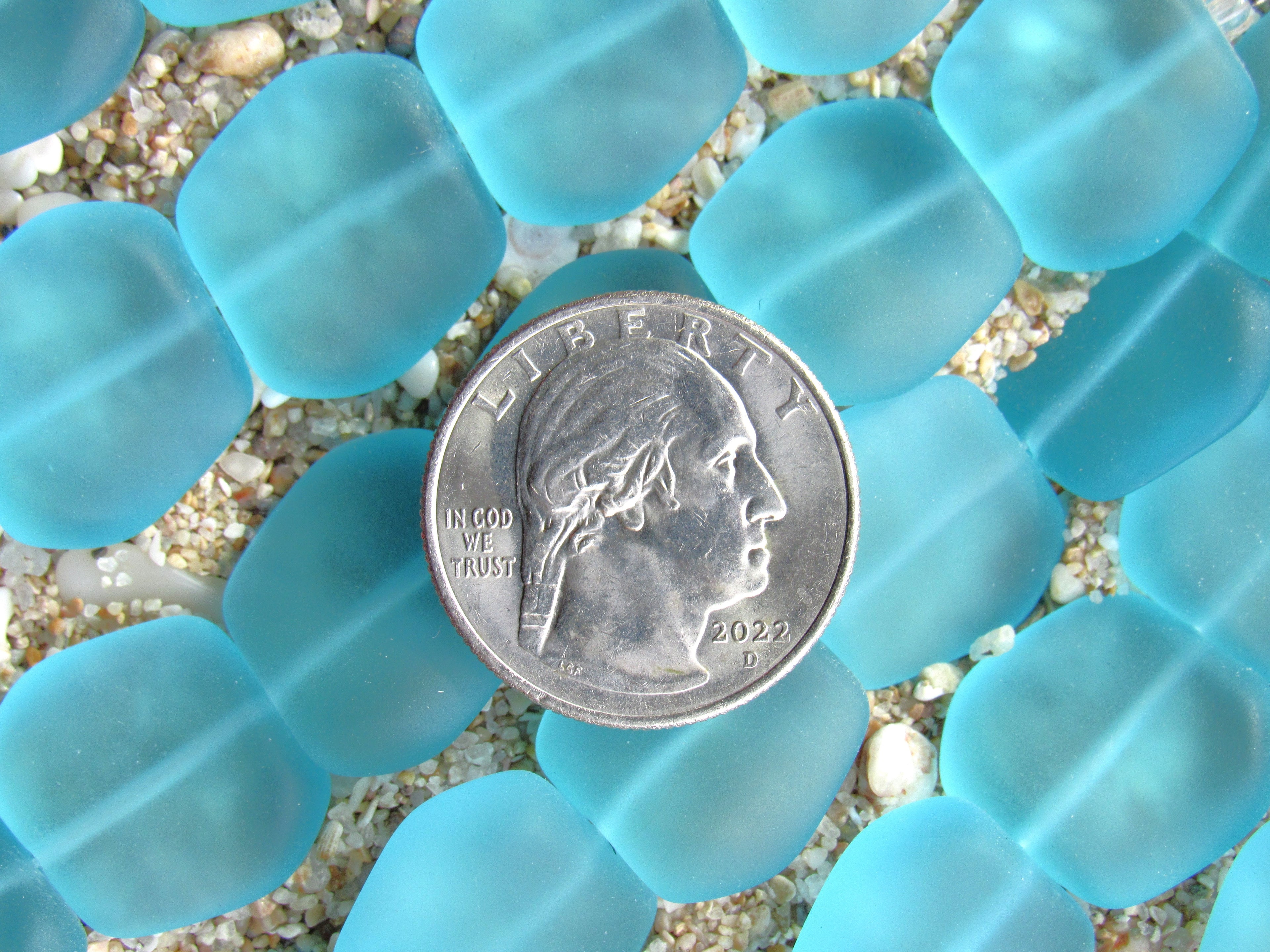 Cultured Sea Glass Beads 18mm - Turquoise Bay Light Aqua (6 Beads per Strand)