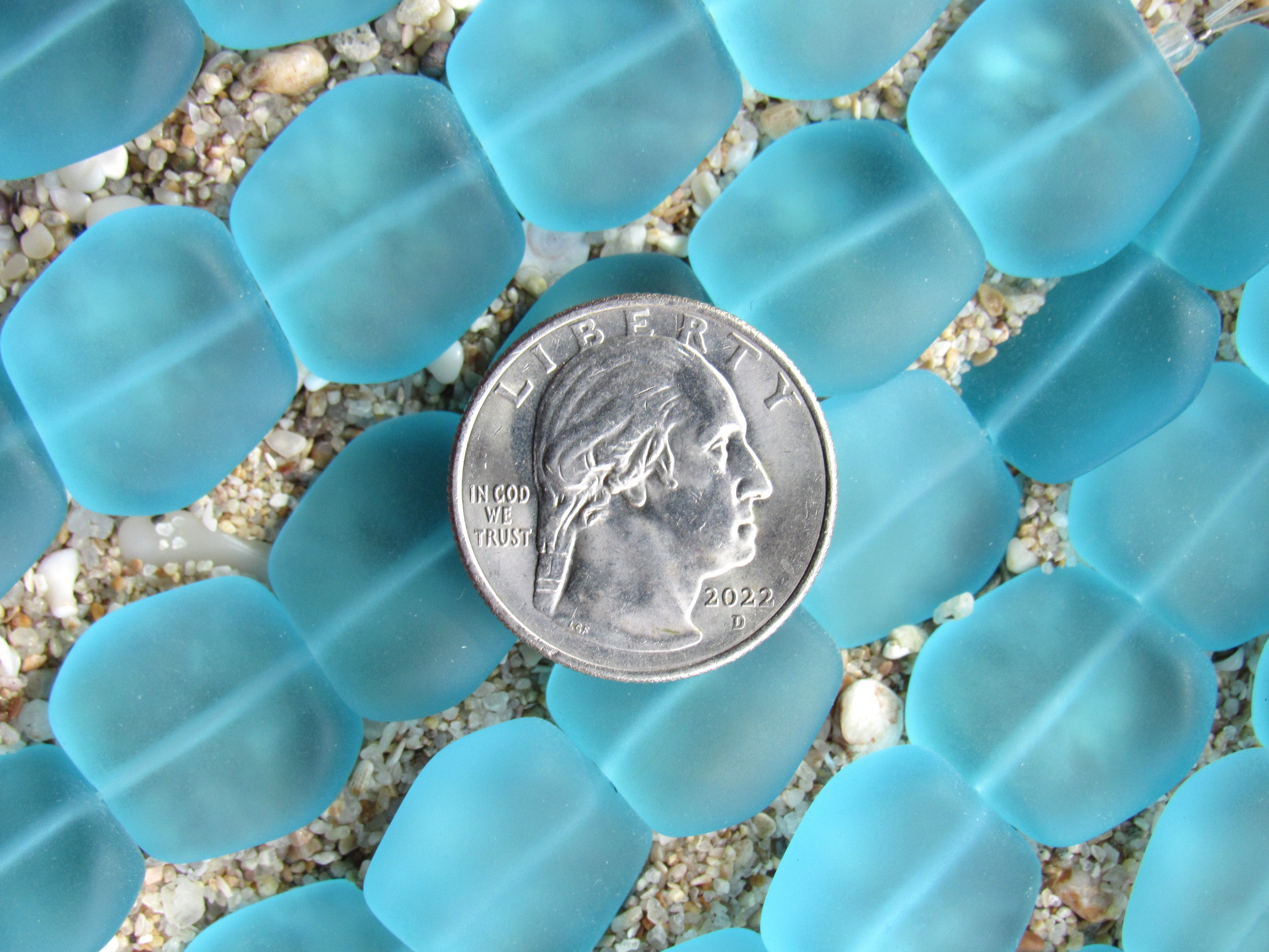 Cultured Sea Glass Beads 18mm - Turquoise Bay Light Aqua (6 Beads per Strand)