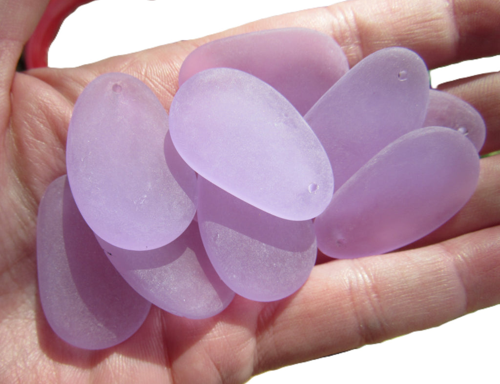 Cultured Sea Glass Teardrop Pendants 33mm - Periwinkle Light Purple (6 Pieces)