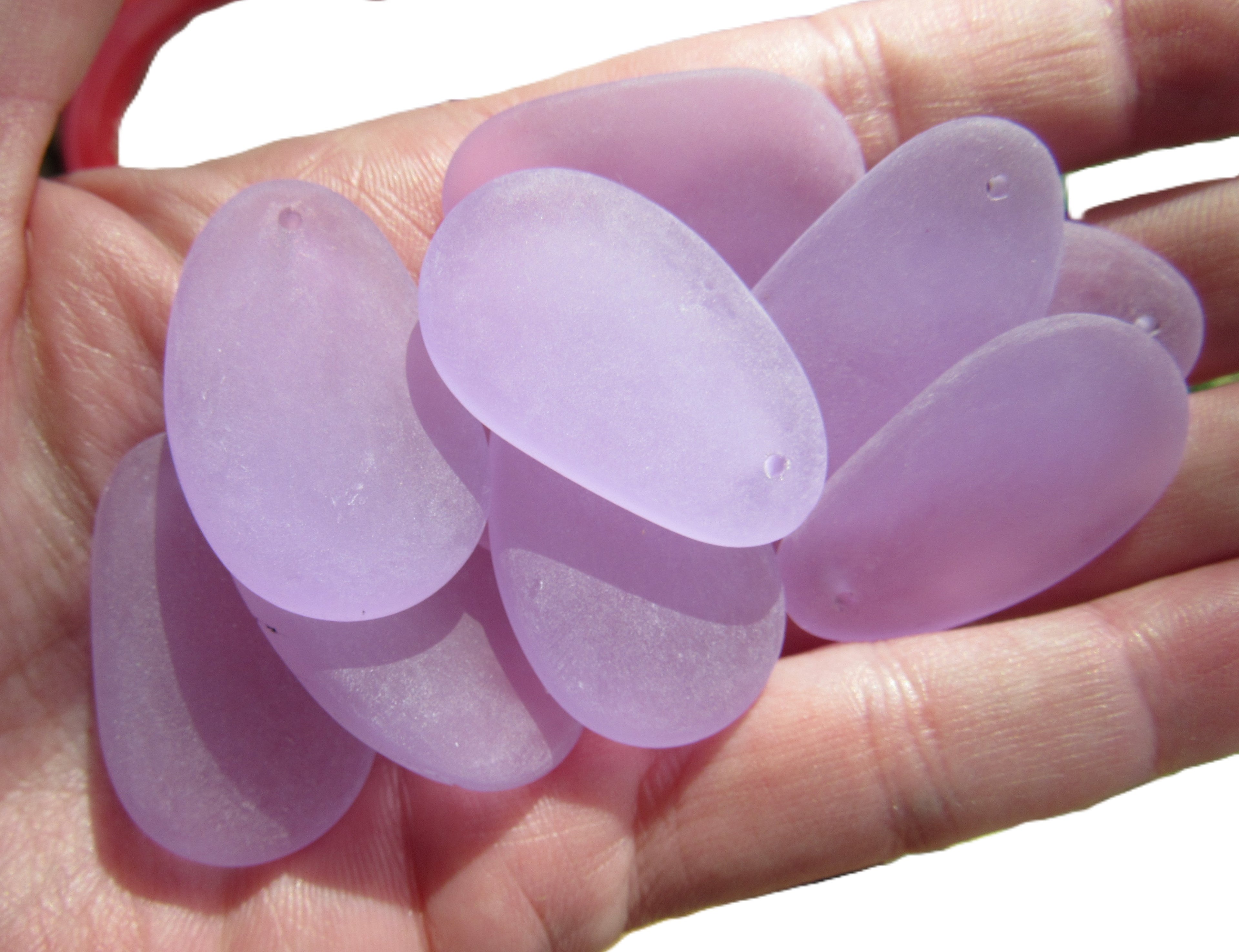 Cultured Sea Glass Teardrop Pendants 33mm - Periwinkle Light Purple (6 Pieces)