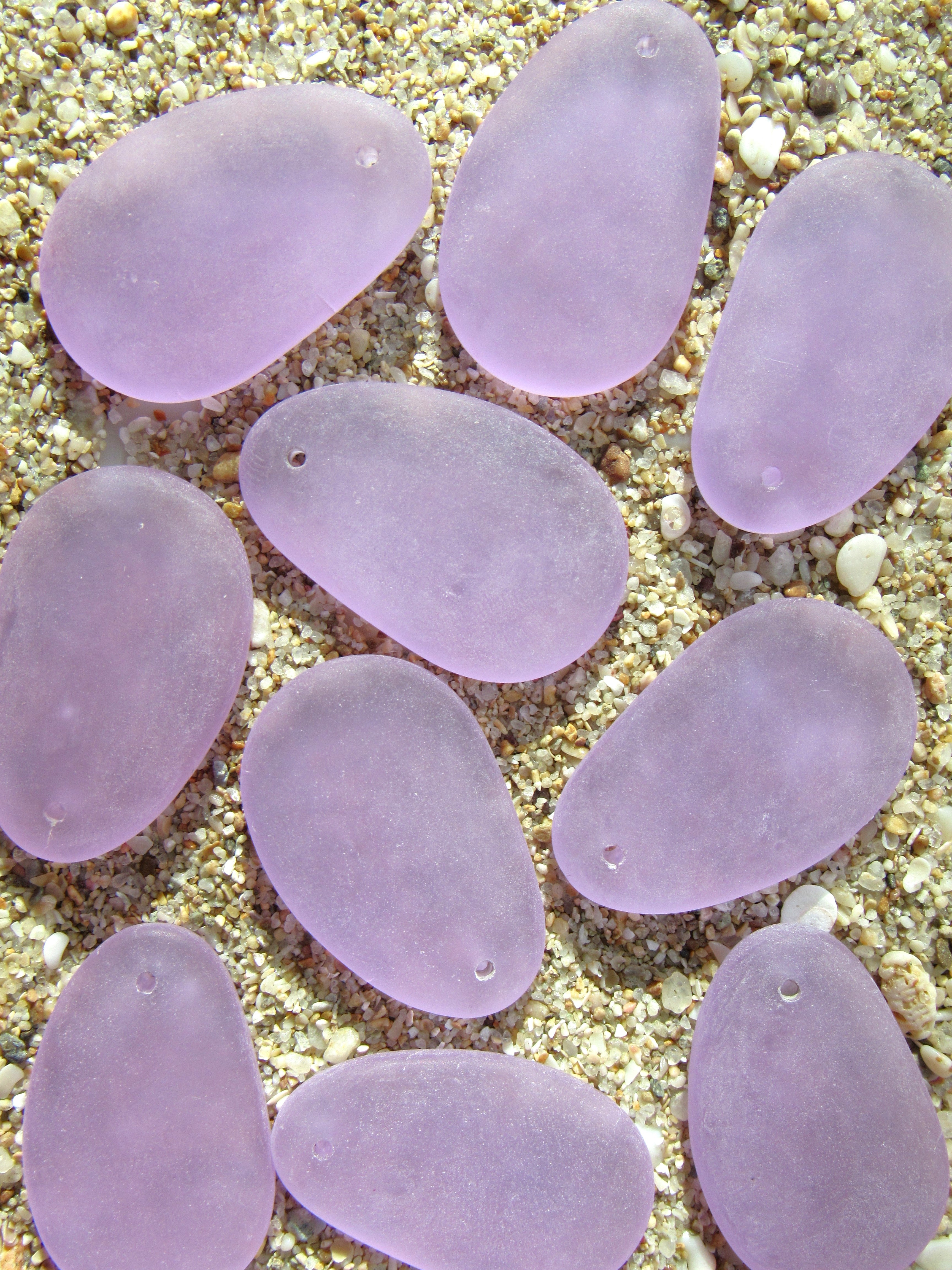 Cultured Sea Glass Teardrop Pendants 33mm - Periwinkle Light Purple (6 Pieces)