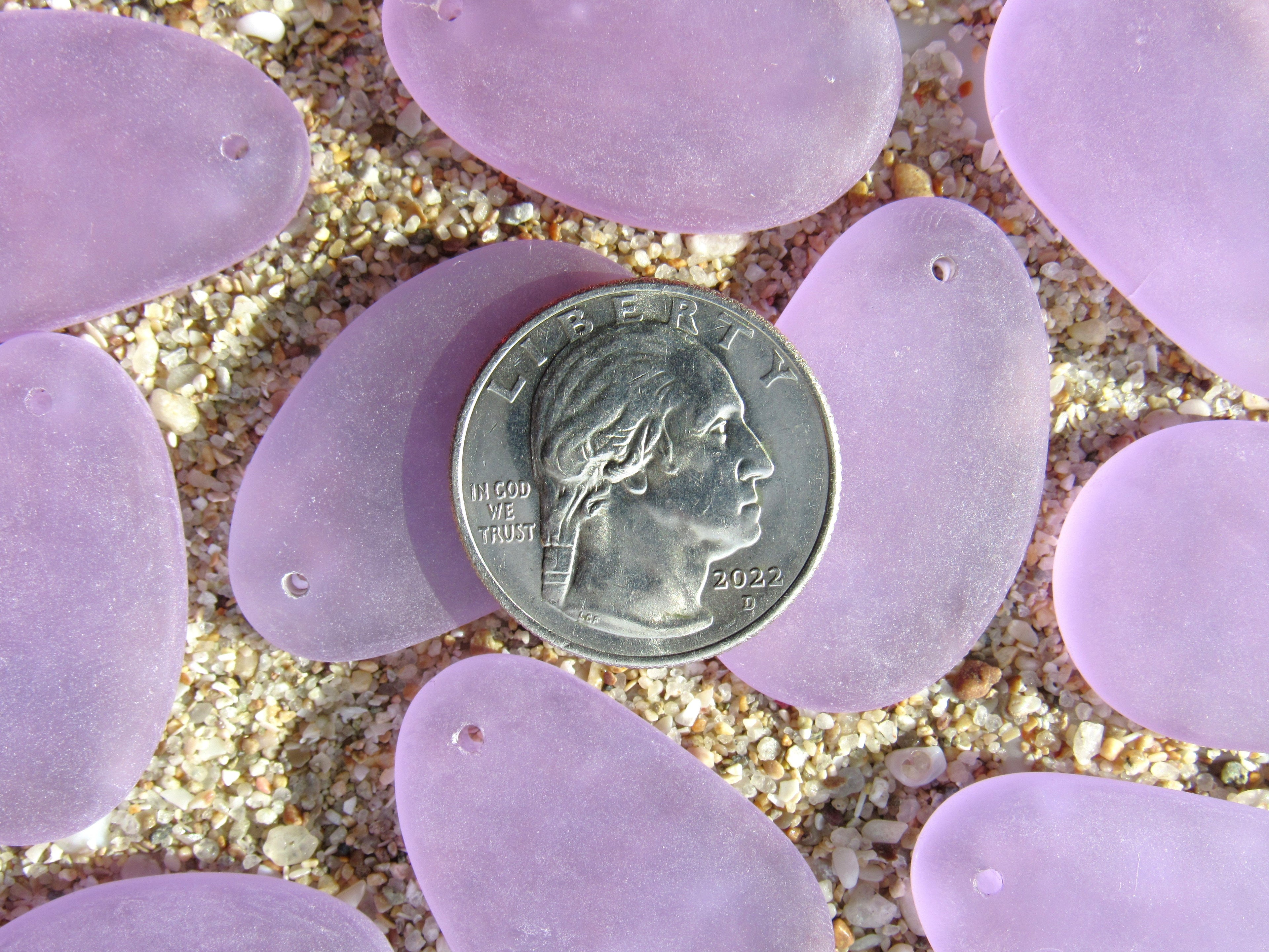 Cultured Sea Glass Teardrop Pendants 33mm - Periwinkle Light Purple (6 Pieces)