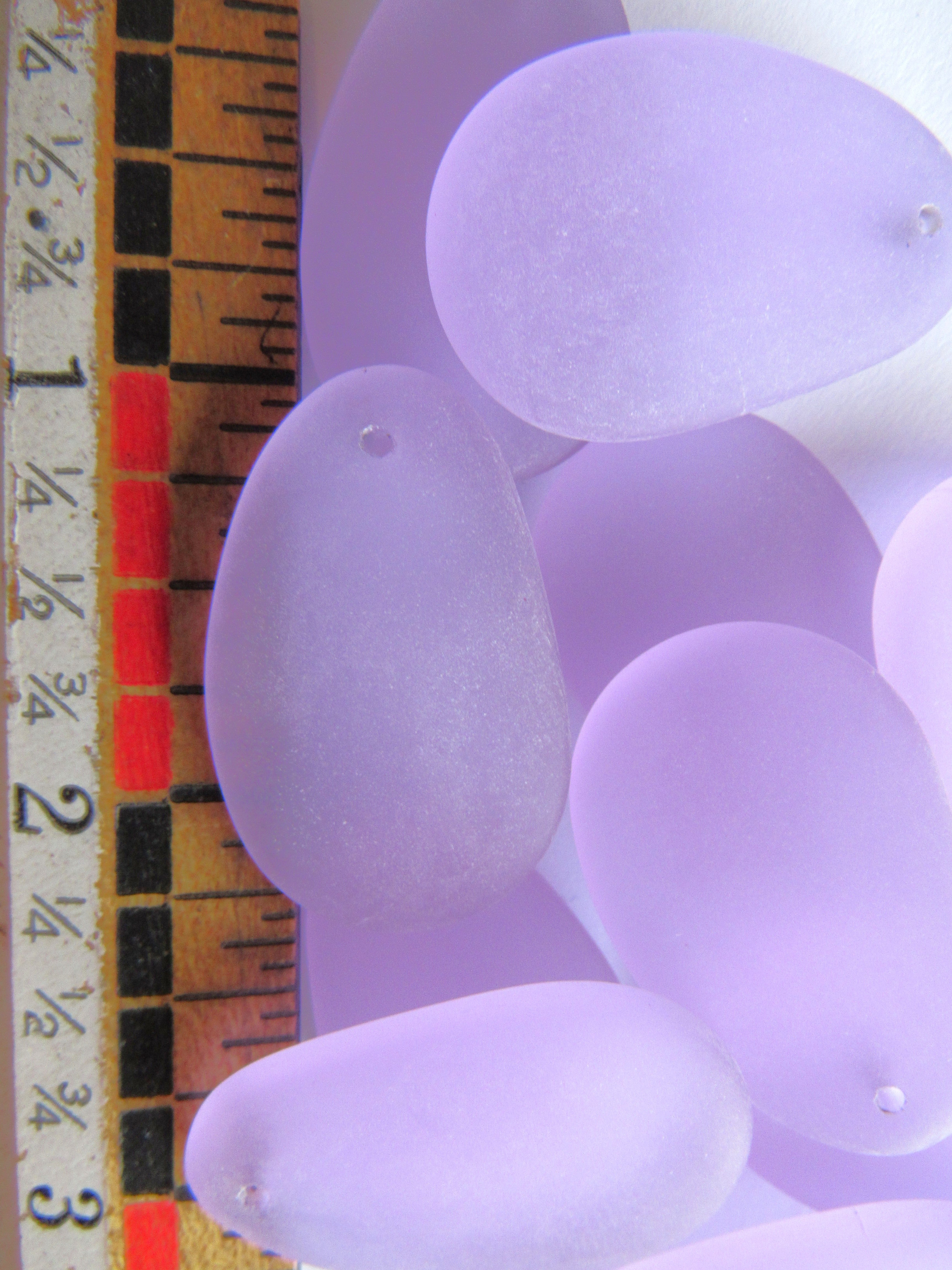 Cultured Sea Glass Teardrop Pendants 33mm - Periwinkle Light Purple (6 Pieces)