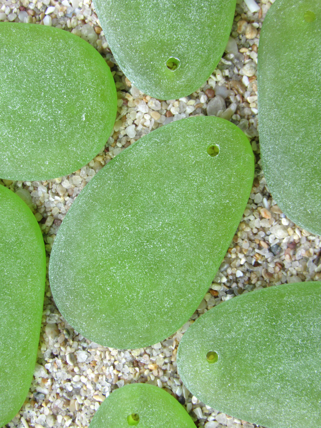 Cultured Sea Glass Oval Teardrop Pendants 33x20mm - Lime Green (6 Pieces)