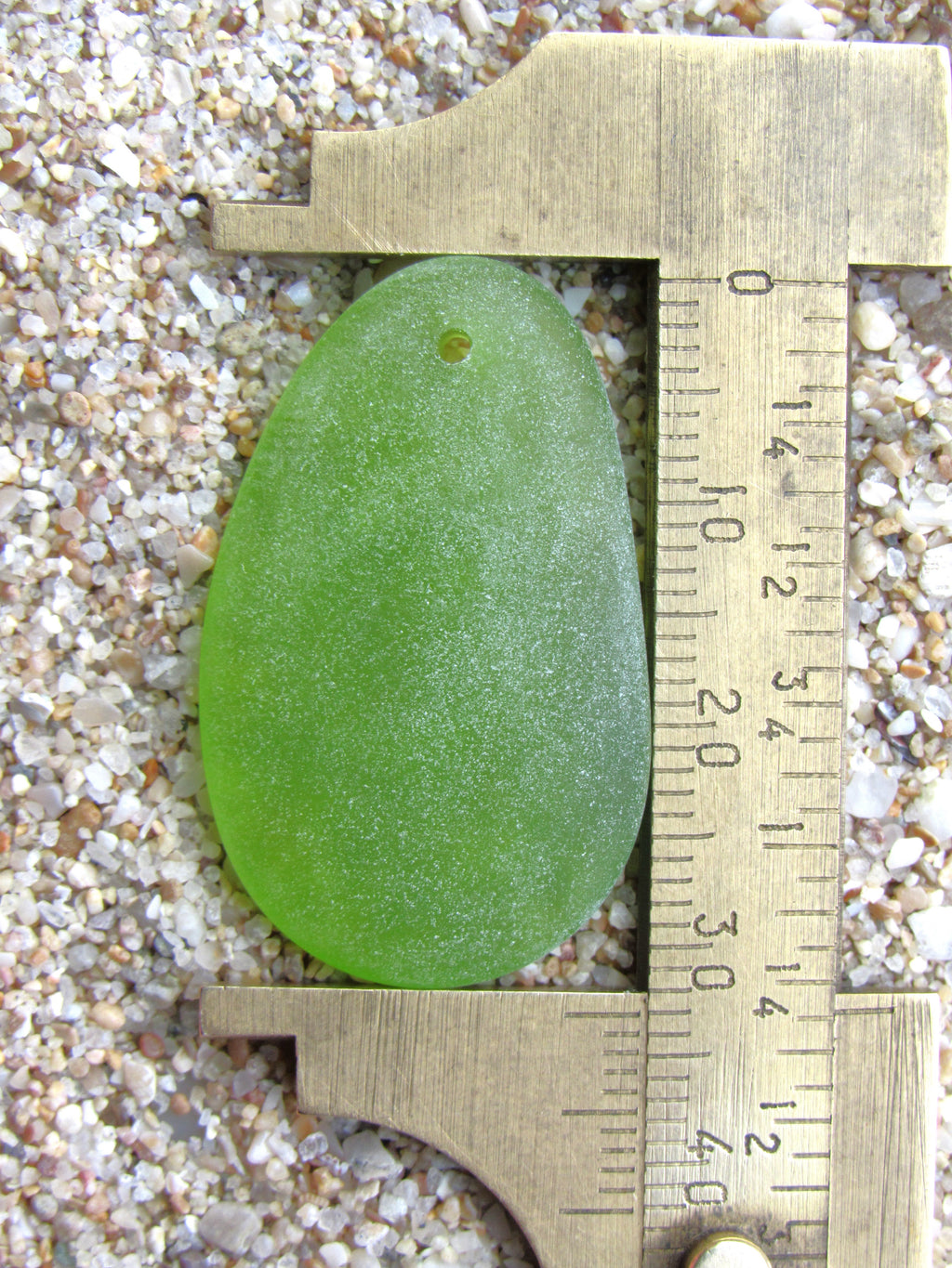 Cultured Sea Glass Oval Teardrop Pendants 33x20mm - Lime Green (6 Pieces)