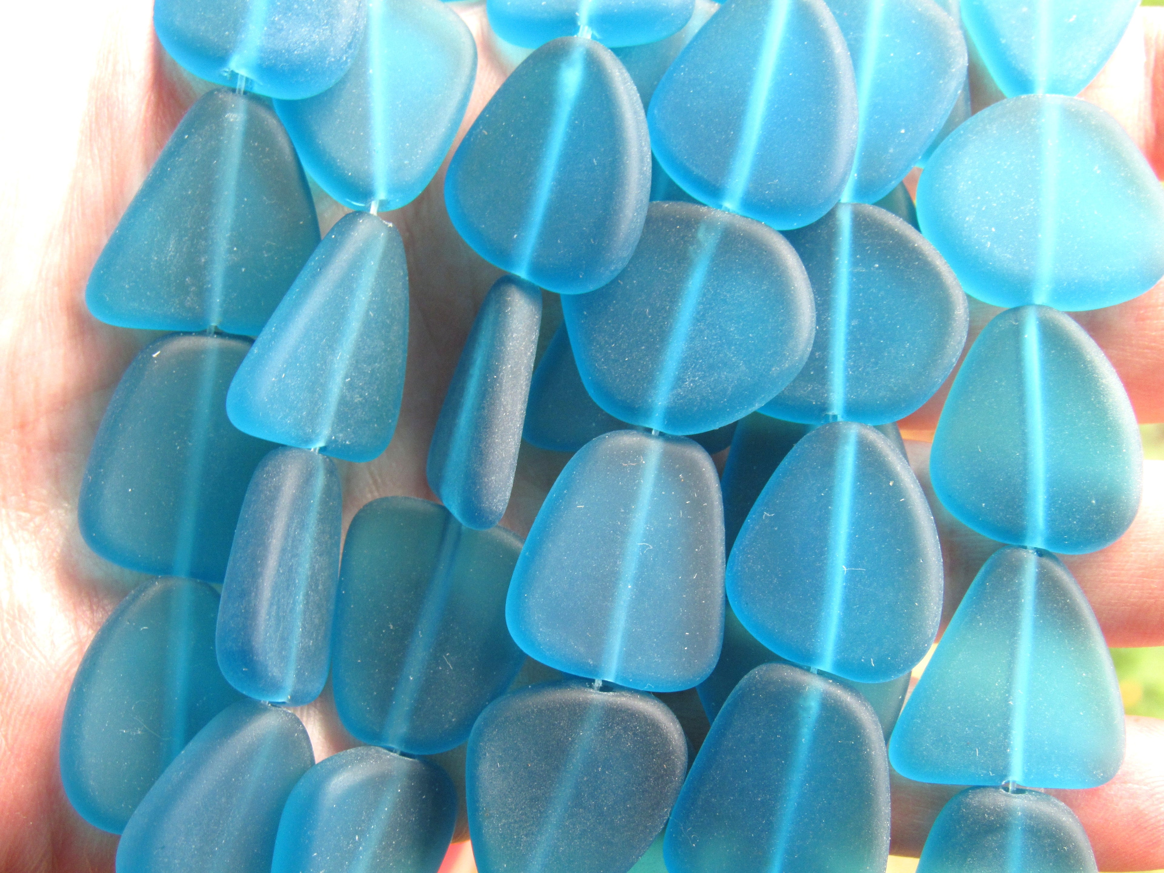 Cultured Sea Glass Freeform Beads 22-24mm - Teal Blue (5 Beads per Strand)