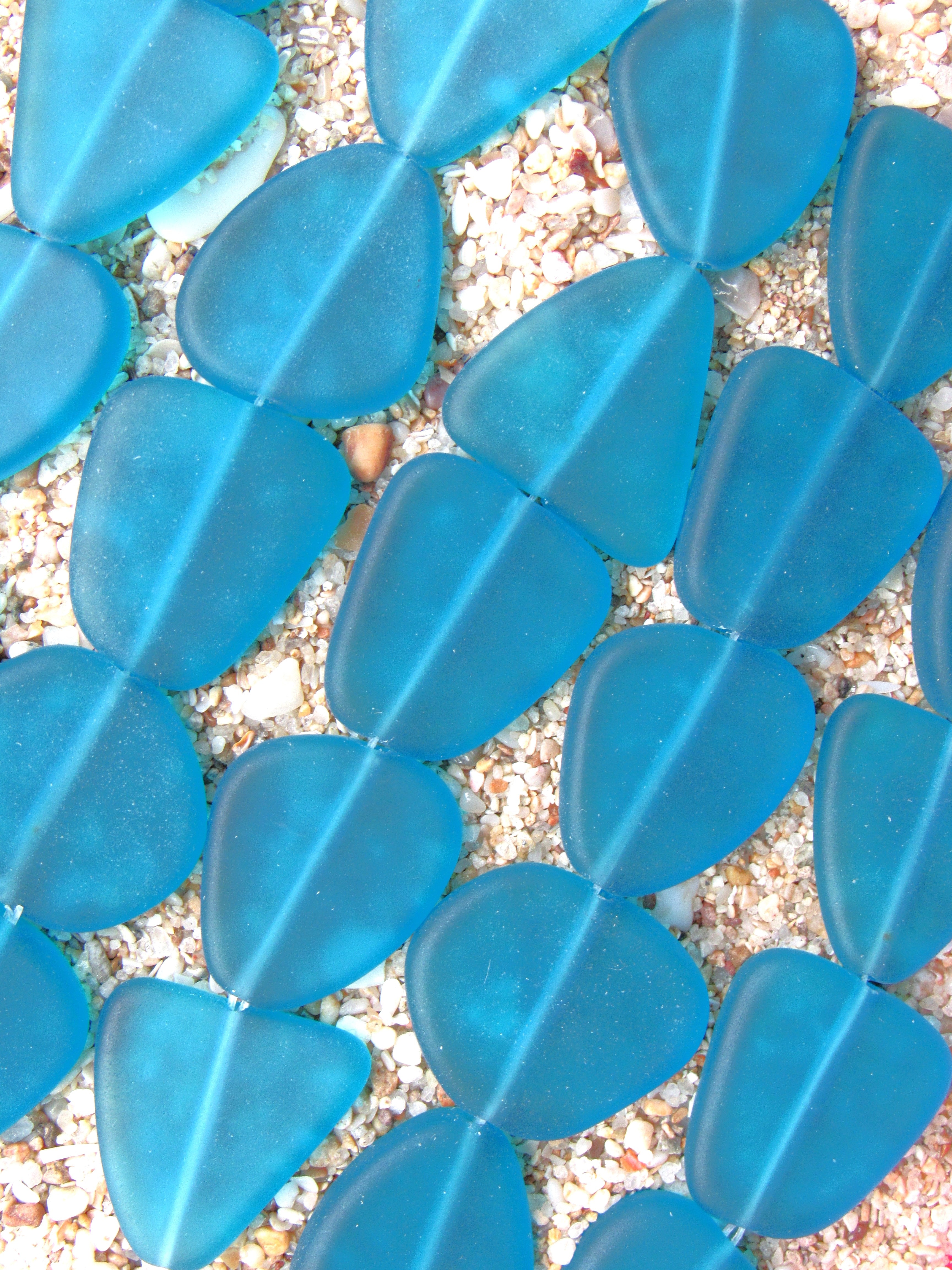 Cultured Sea Glass Freeform Beads 22-24mm - Teal Blue (5 Beads per Strand)