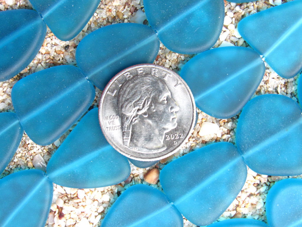 Cultured Sea Glass Freeform Beads 22-24mm - Teal Blue (5 Beads per Strand)