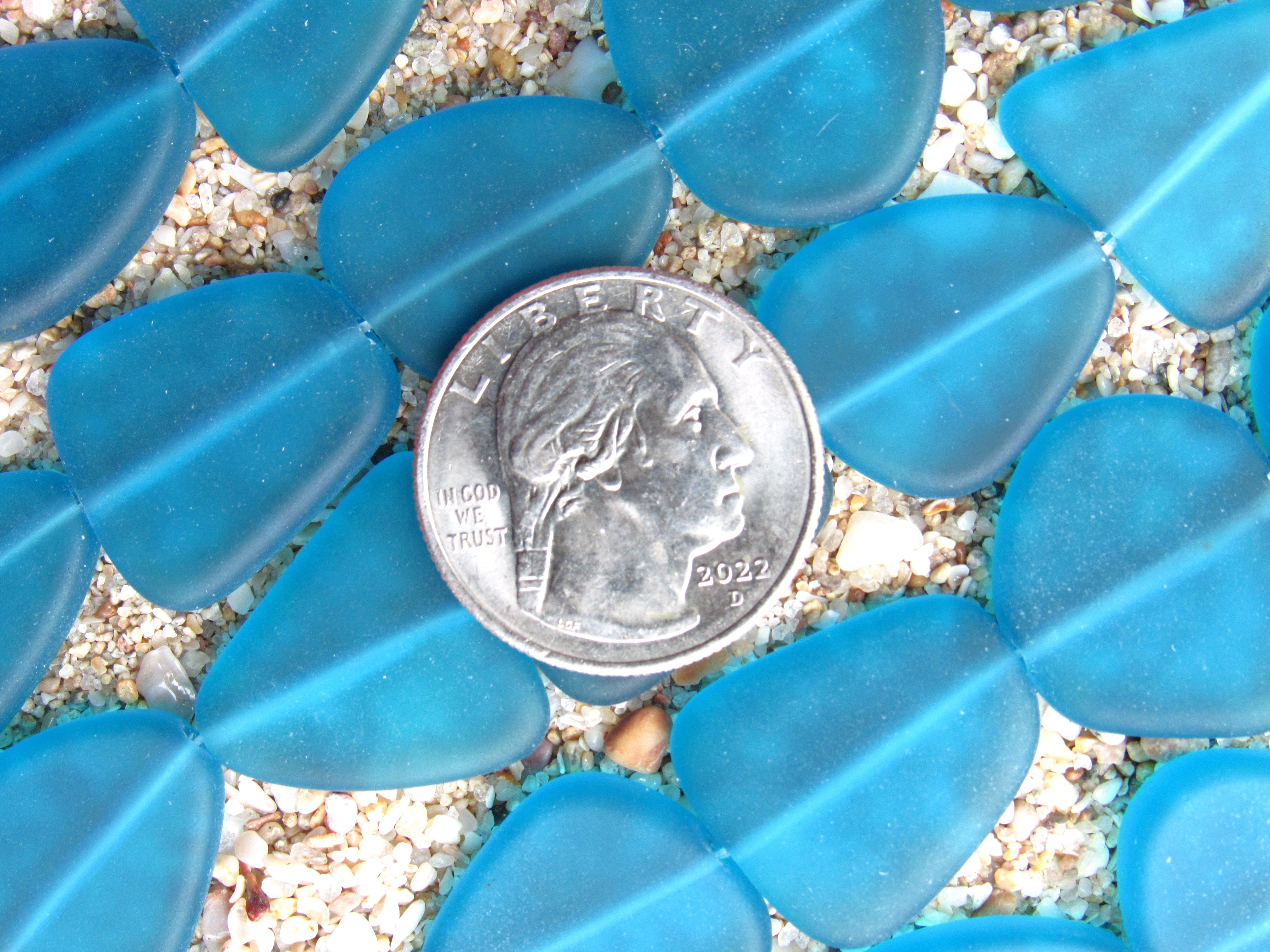 Cultured Sea Glass Freeform Beads 22-24mm - Teal Blue (5 Beads per Strand)