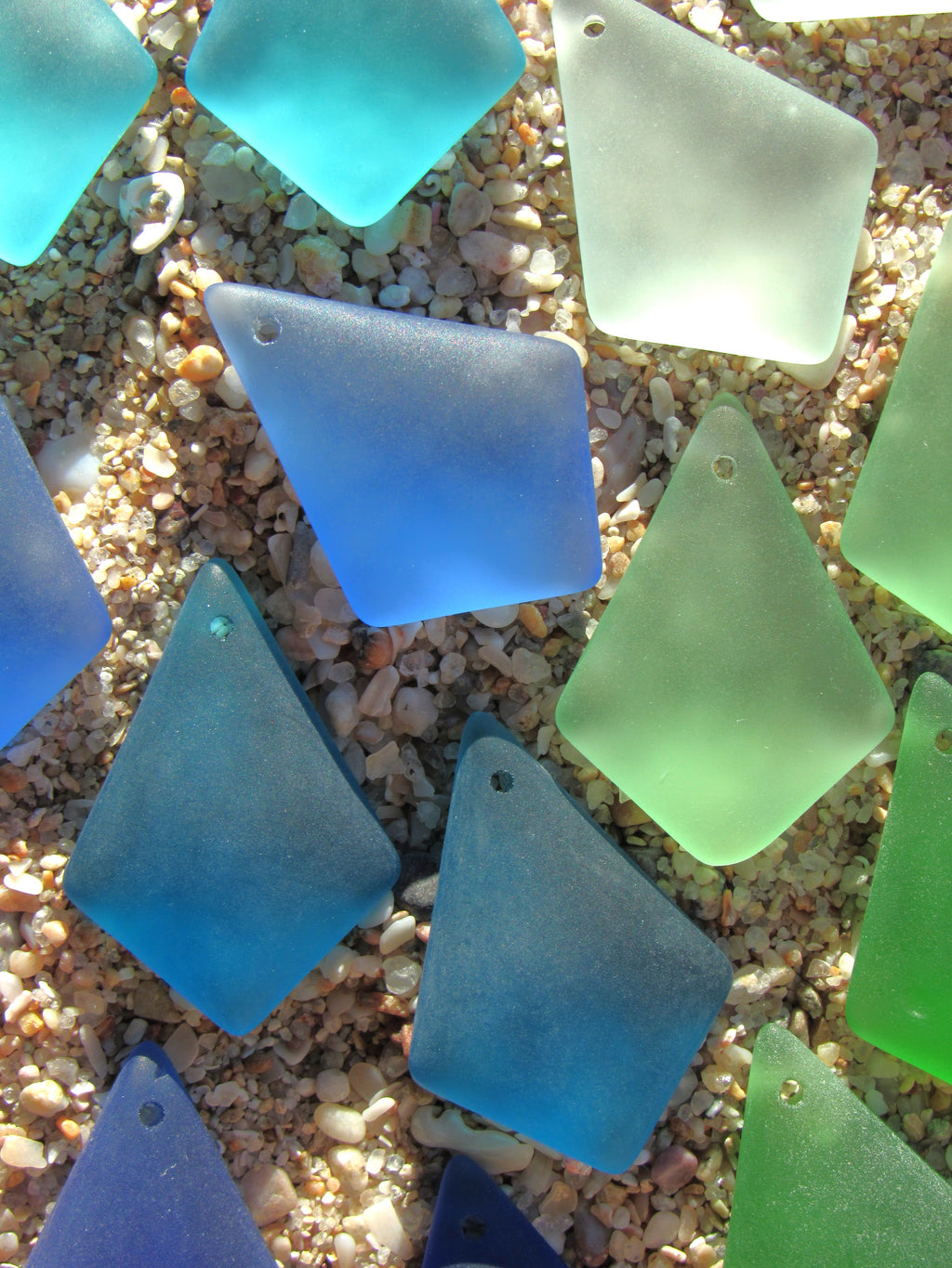Sea Glass Diamond Pendants 28x20mm - Frosted Recycled Glass - 7 Pairs
