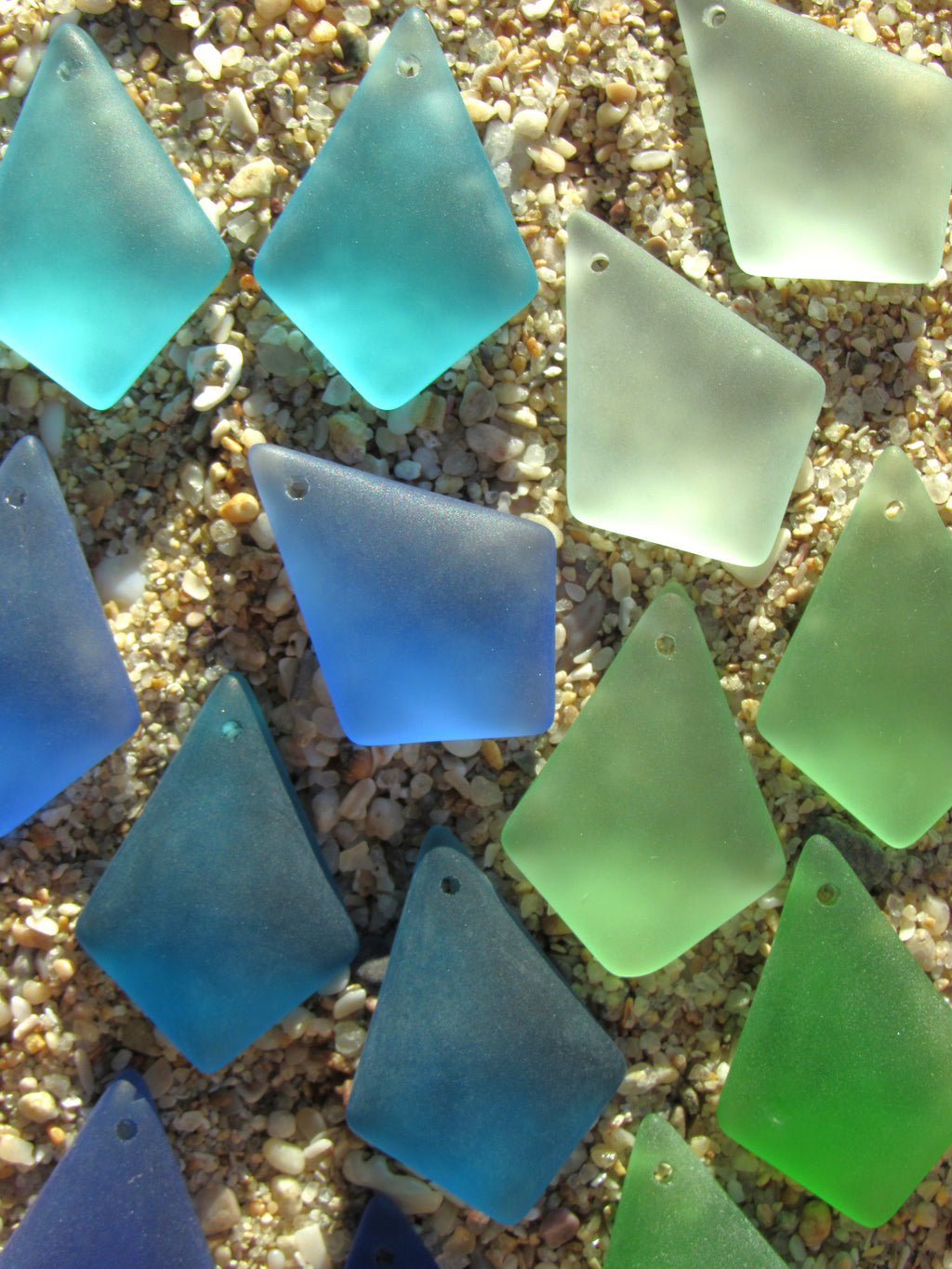 Sea Glass Diamond Pendants 28x20mm - Frosted Recycled Glass - 7 Pairs