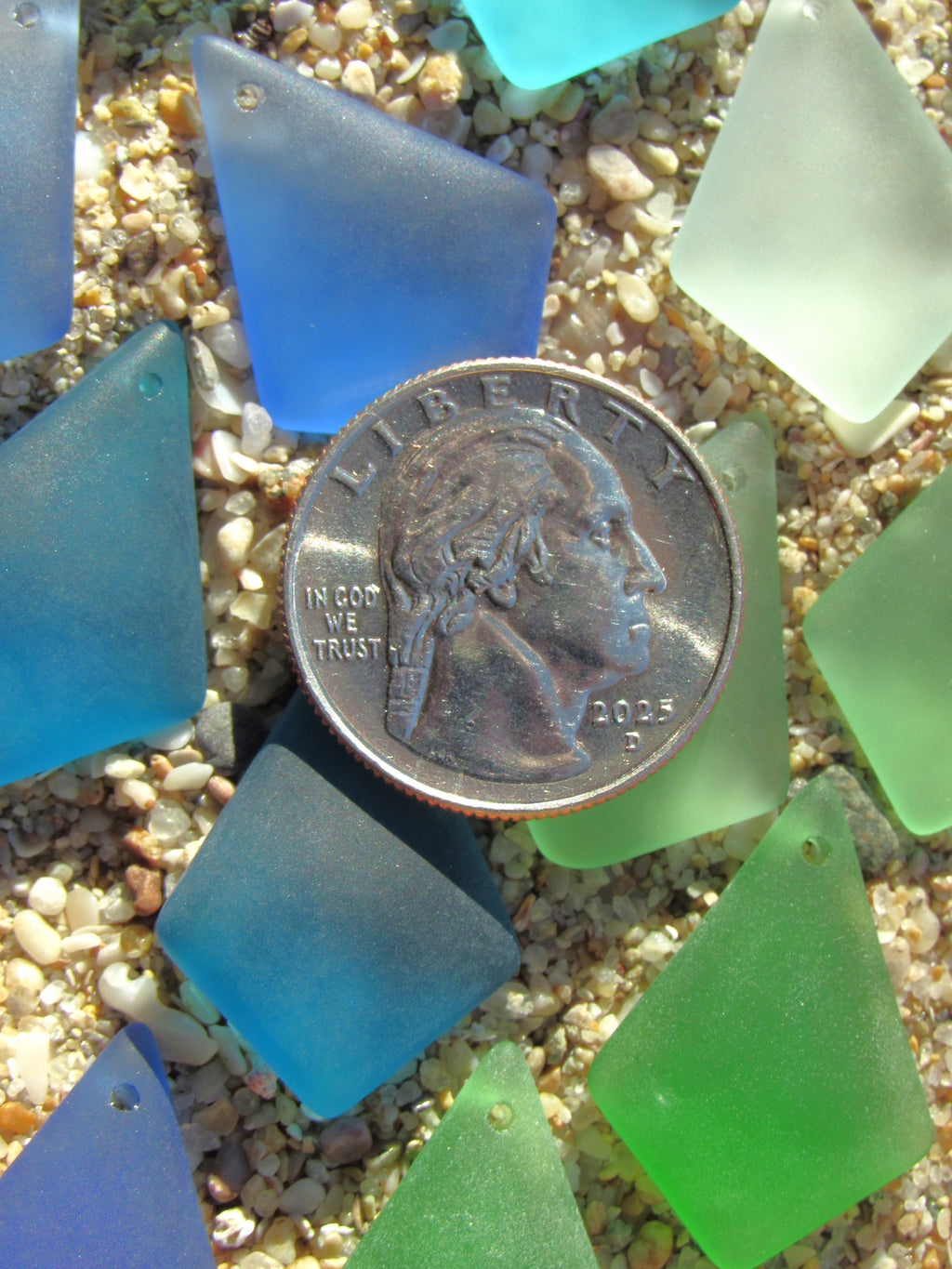 Sea Glass Diamond Pendants 28x20mm - Frosted Recycled Glass - 7 Pairs