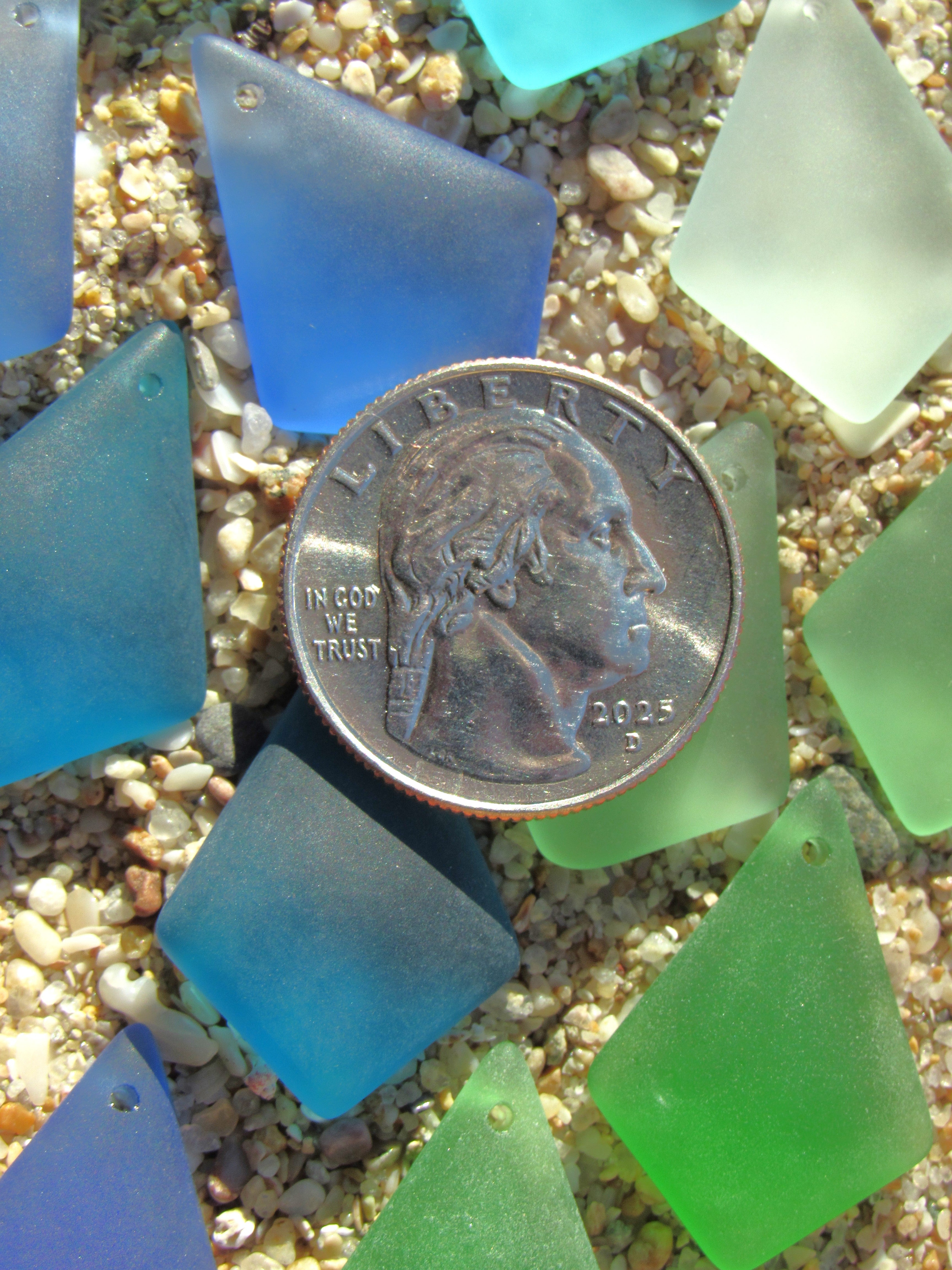 Sea Glass Diamond Pendants 28x20mm - Frosted Recycled Glass - 7 Pairs