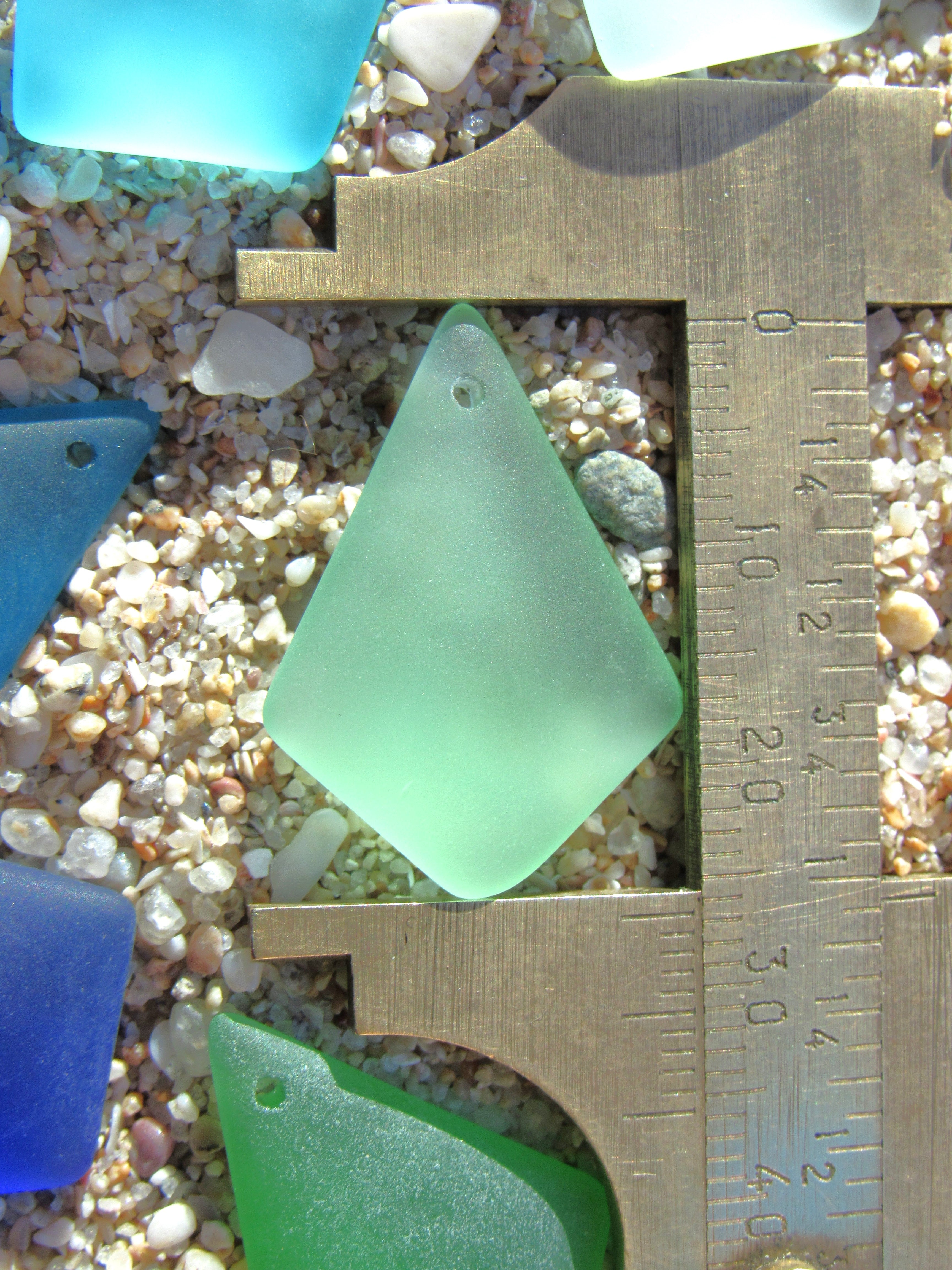 Sea Glass Diamond Pendants 28x20mm - Frosted Recycled Glass - 7 Pairs