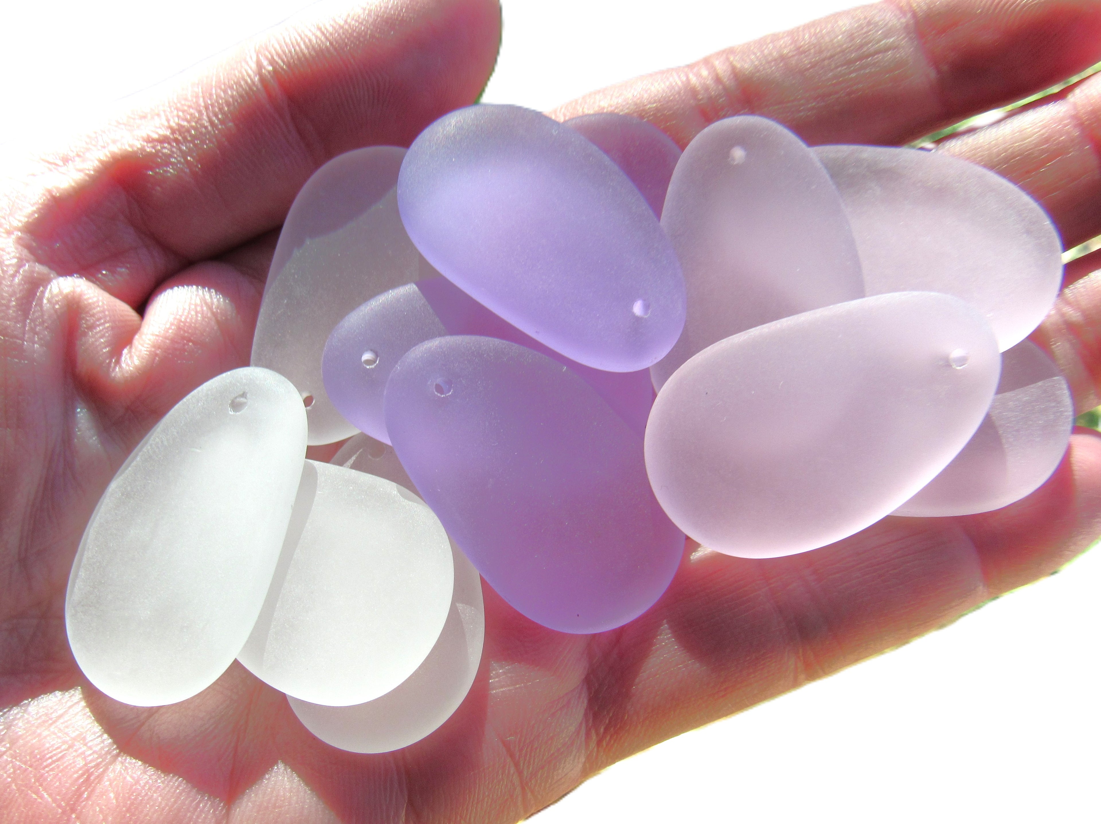 Cultured Sea Glass Oval Teardrop Pendants 33x20mm - Lime Green (6 Pieces) (Copy)