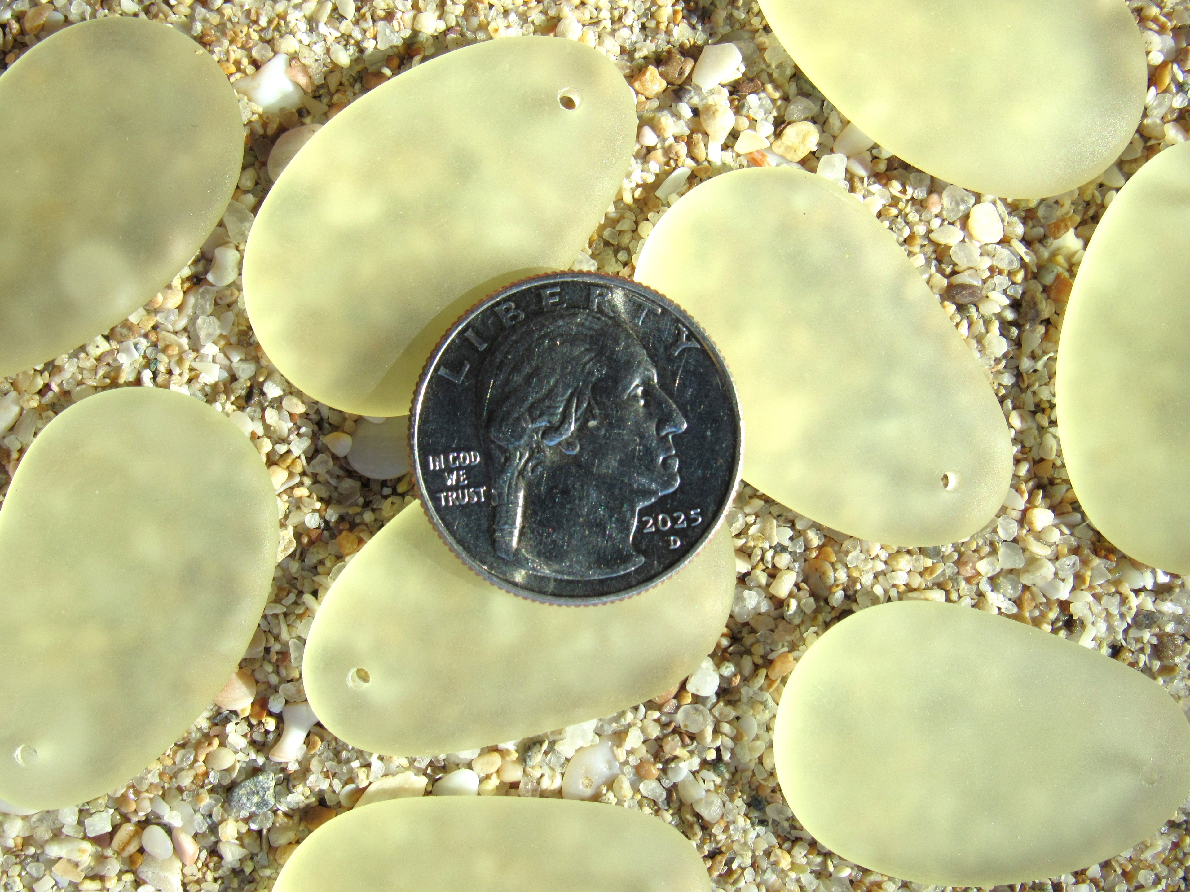 Cultured Sea Glass Oval Teardrop Pendants 33x20mm - Lemon Yellow (6 Pieces)