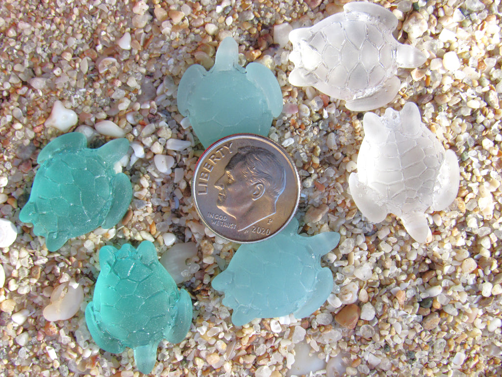 Cultured Sea Glass Turtle Pendants - 23x18mm - Light Seafoam Green - 6pc