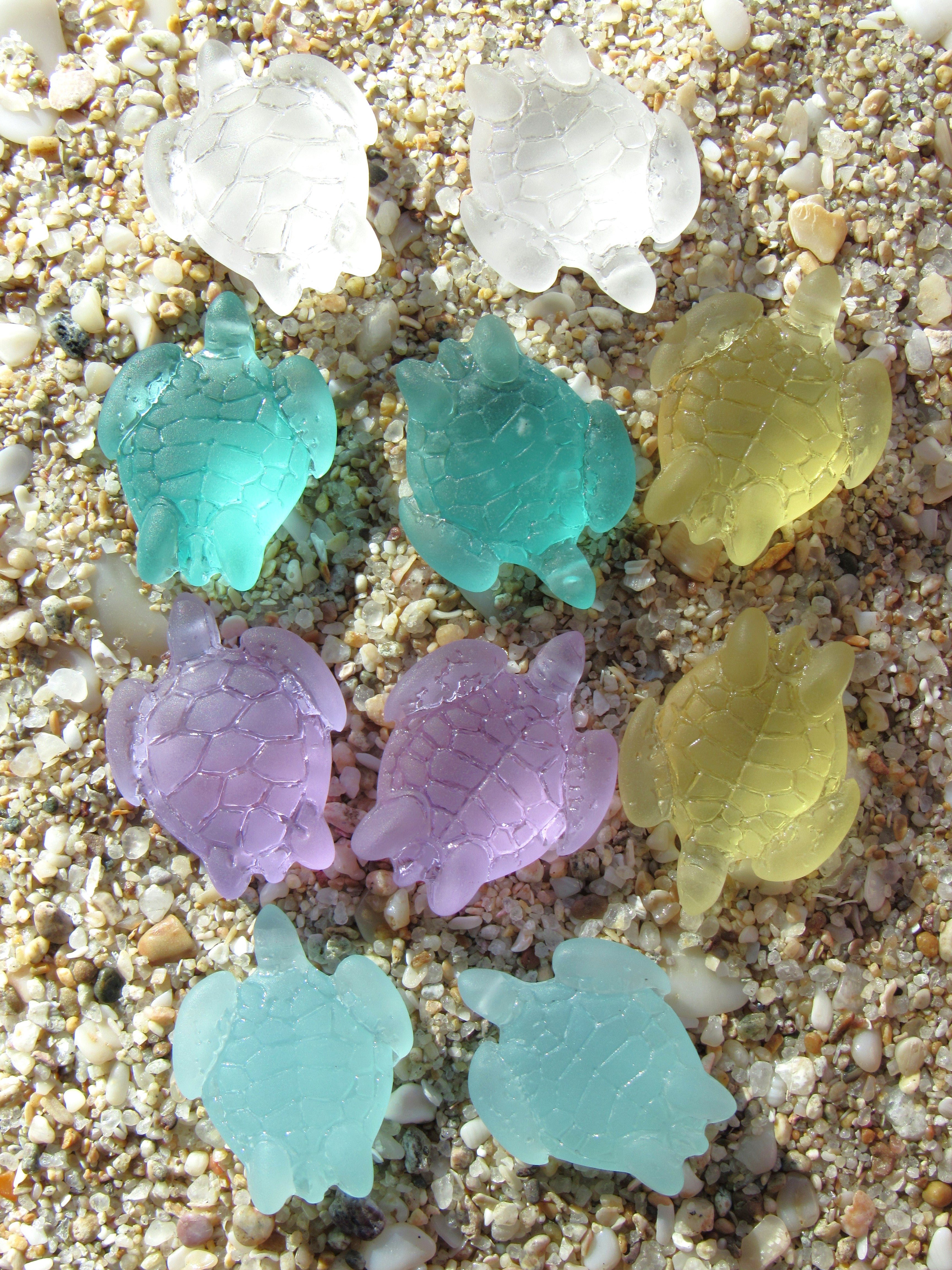 Cultured Sea Glass Turtle Pendants - 23x18mm - Assorted Light Colors - top drilled - 6pc