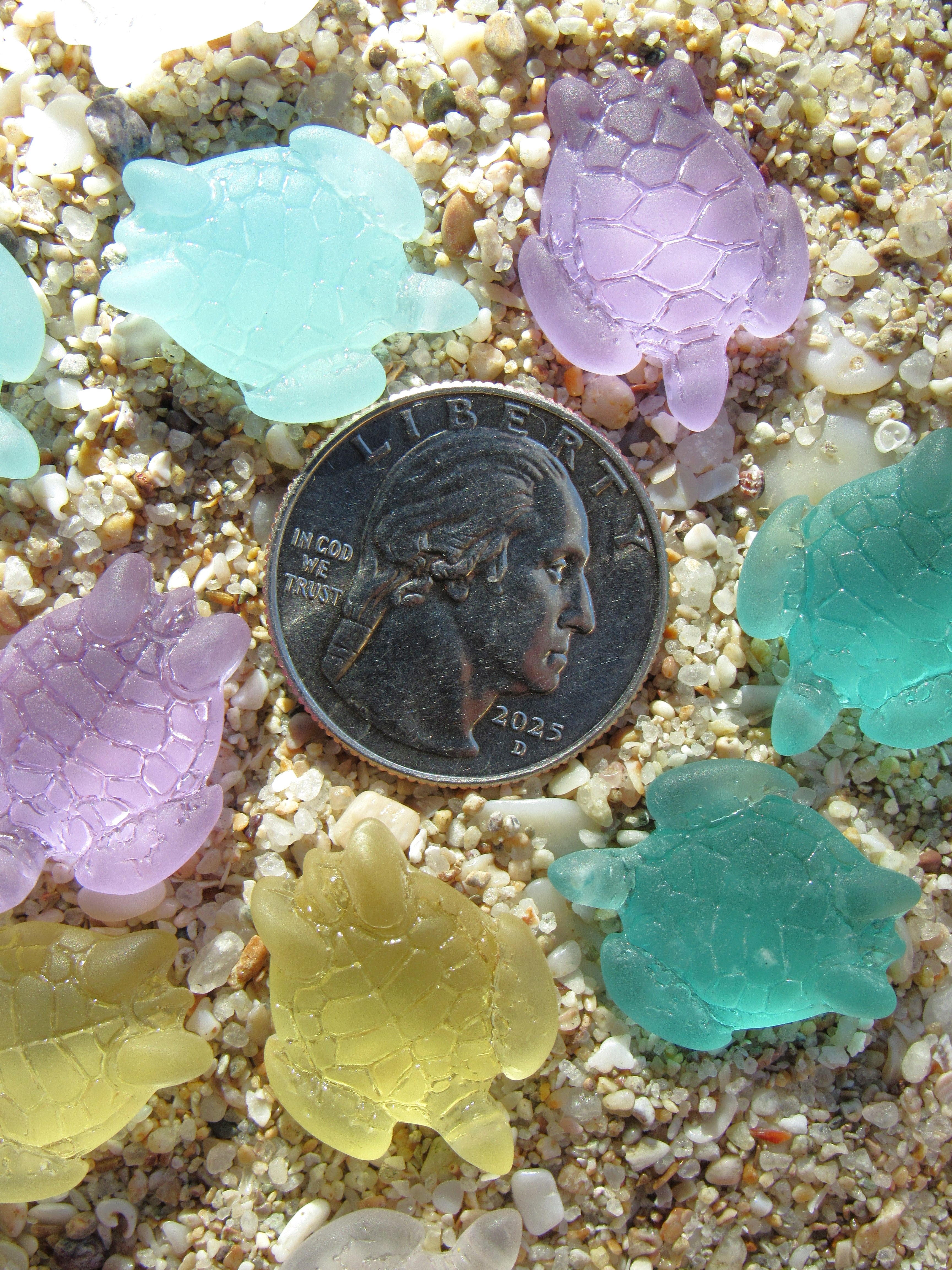 Cultured Sea Glass Turtle Pendants - 23x18mm - Assorted Light Colors - top drilled - 6pc