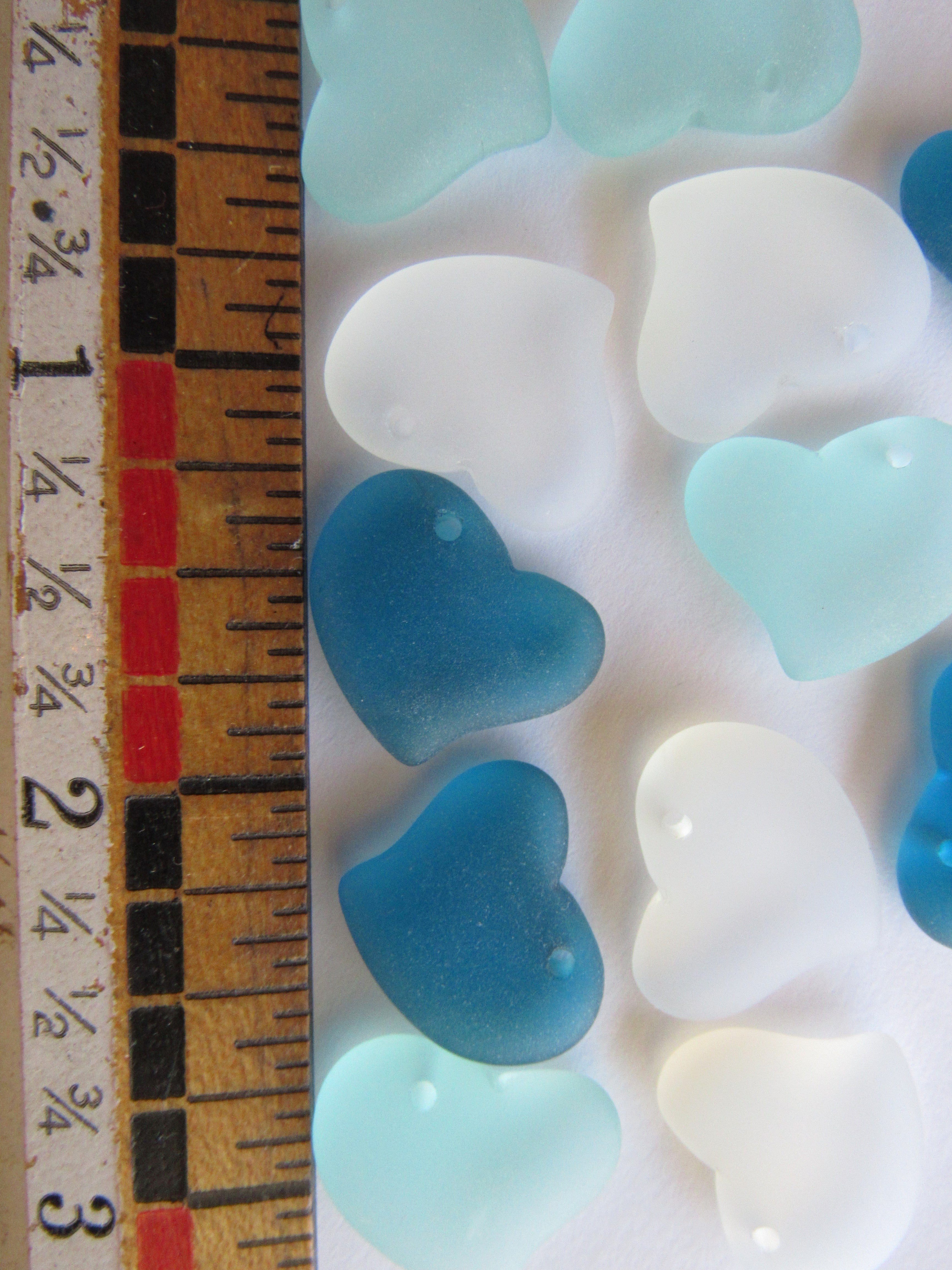 Cultured Sea Glass Puffed Heart Pendants - 18mm - Assorted Green & Teal - Frosted