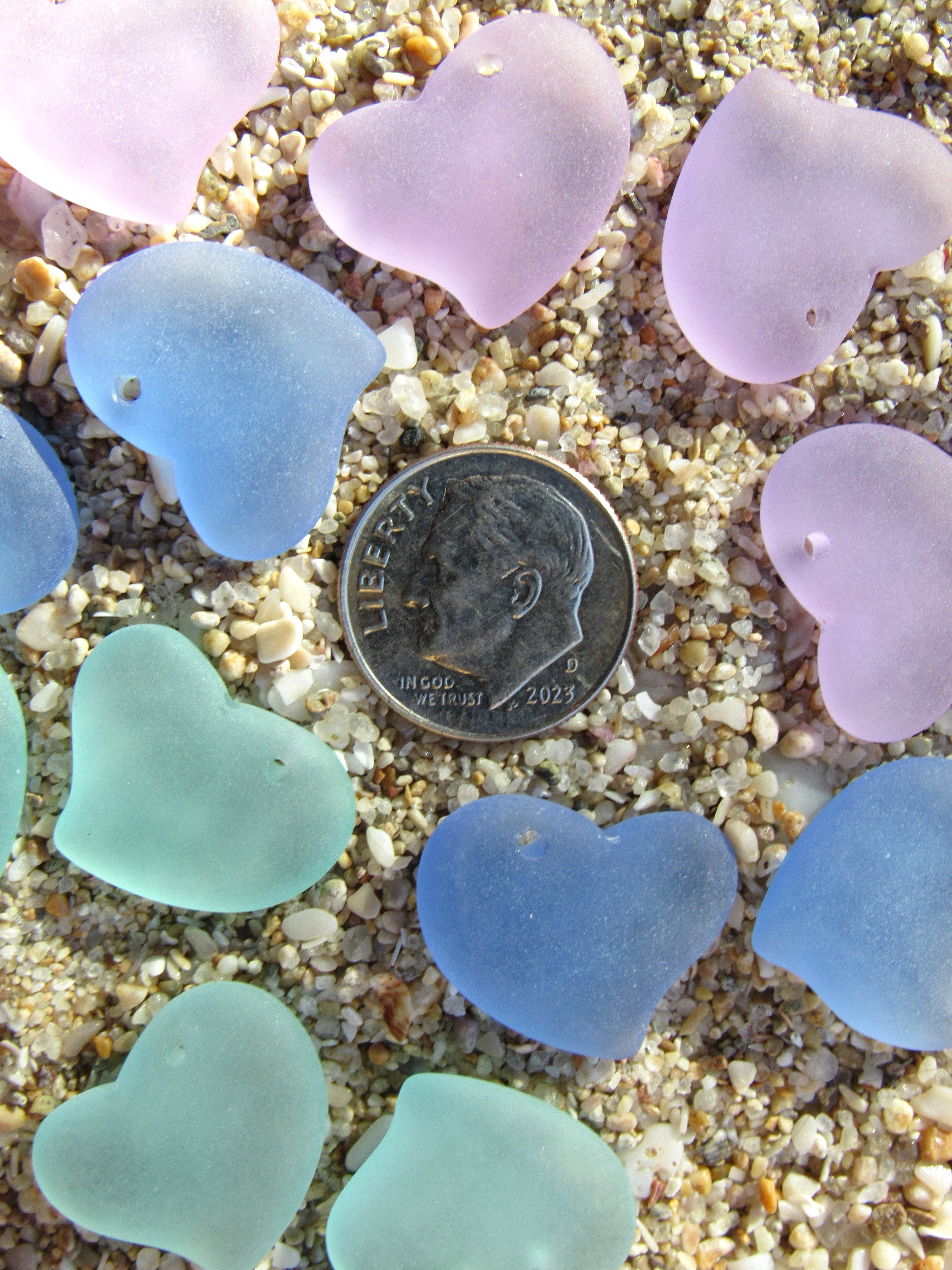 Cultured Sea Glass Puffed Heart Pendants - 18mm - Assorted colors - Jewelry making supplies (Copy)