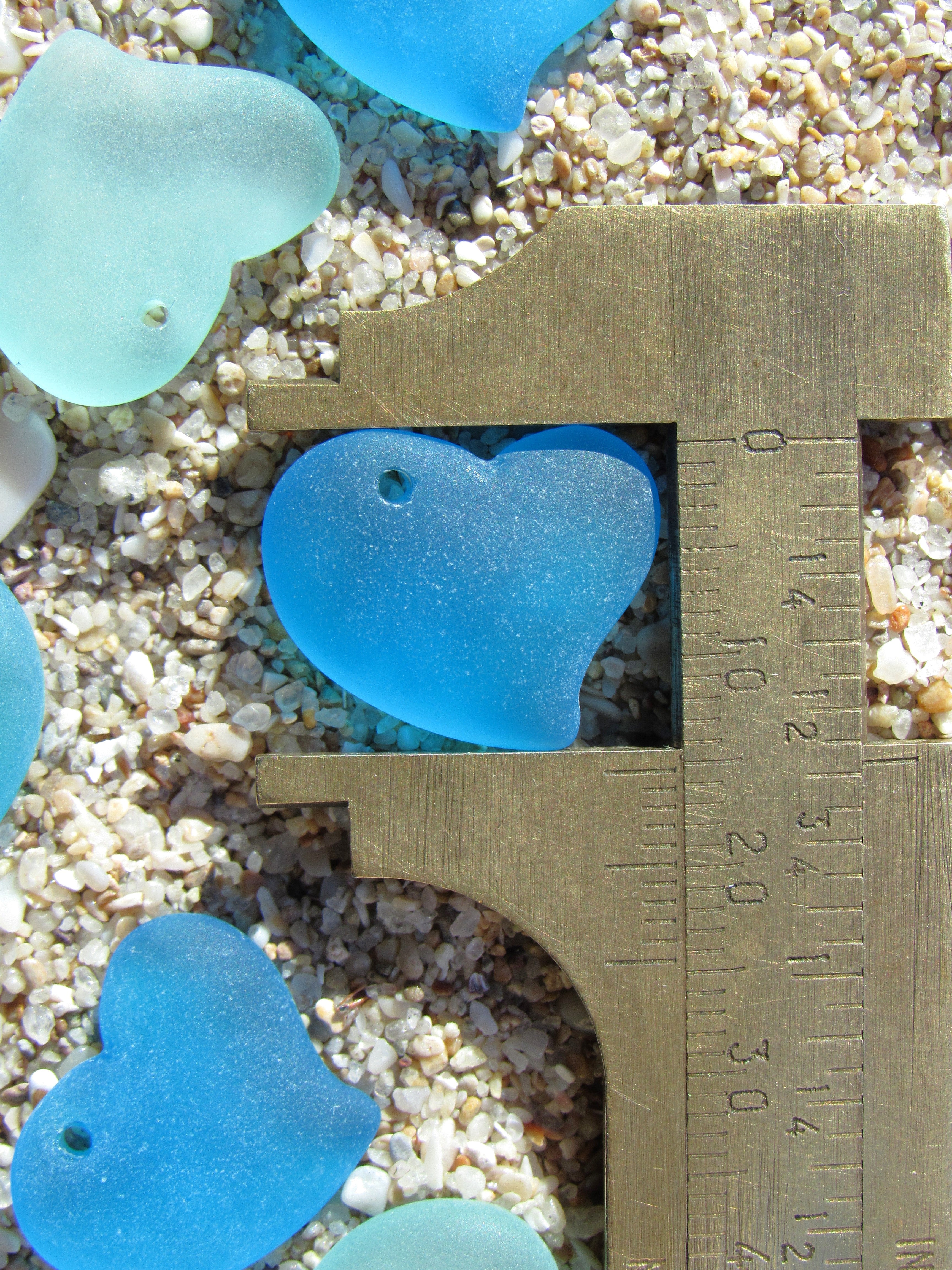 Cultured Sea Glass Puffed Heart Pendants - 18mm - Light Aqua colors - Jewelry making supplies
