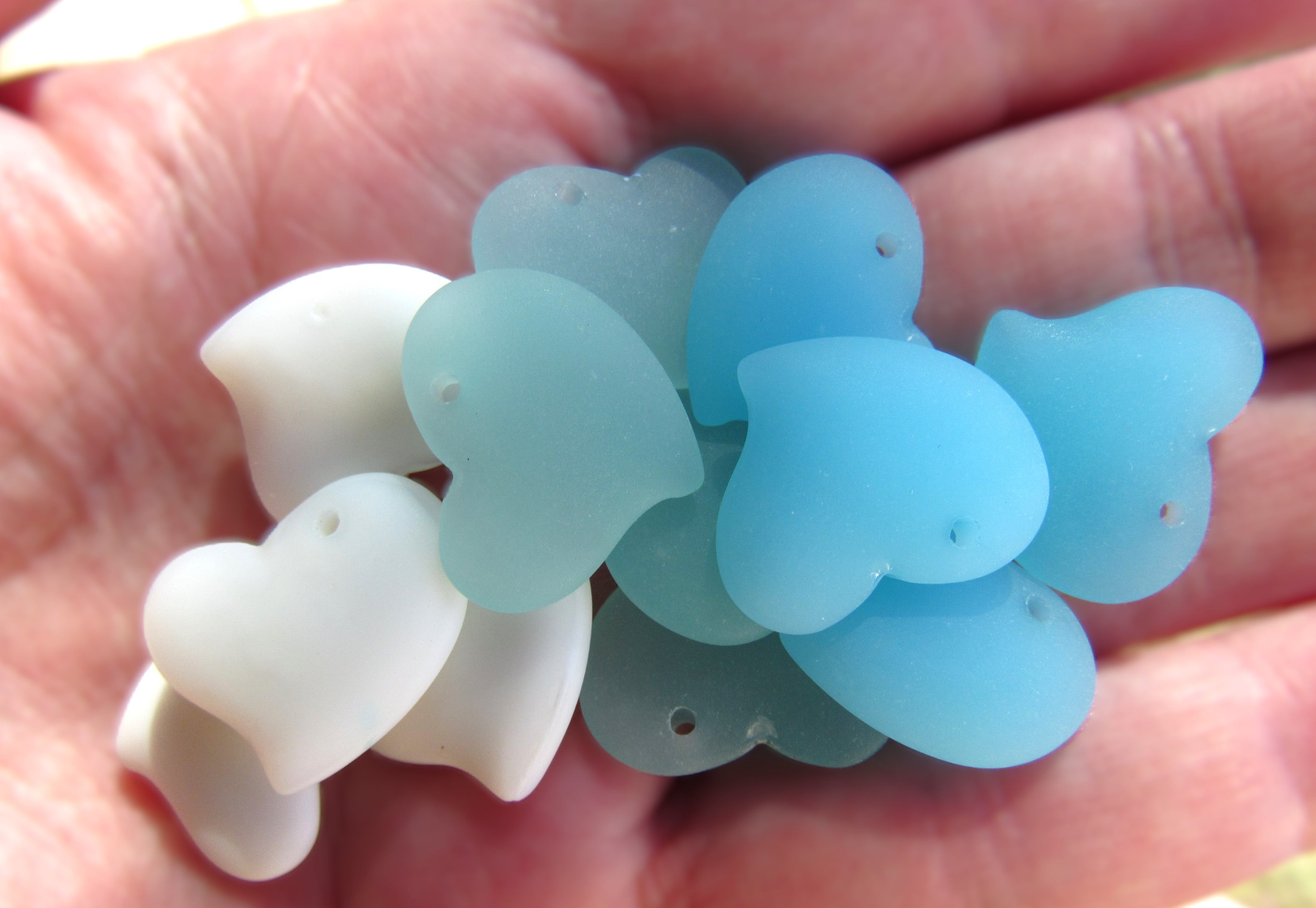 Cultured Sea Glass Puffed Heart Pendants - 18mm - Opaque colors - Jewelry making supplies
