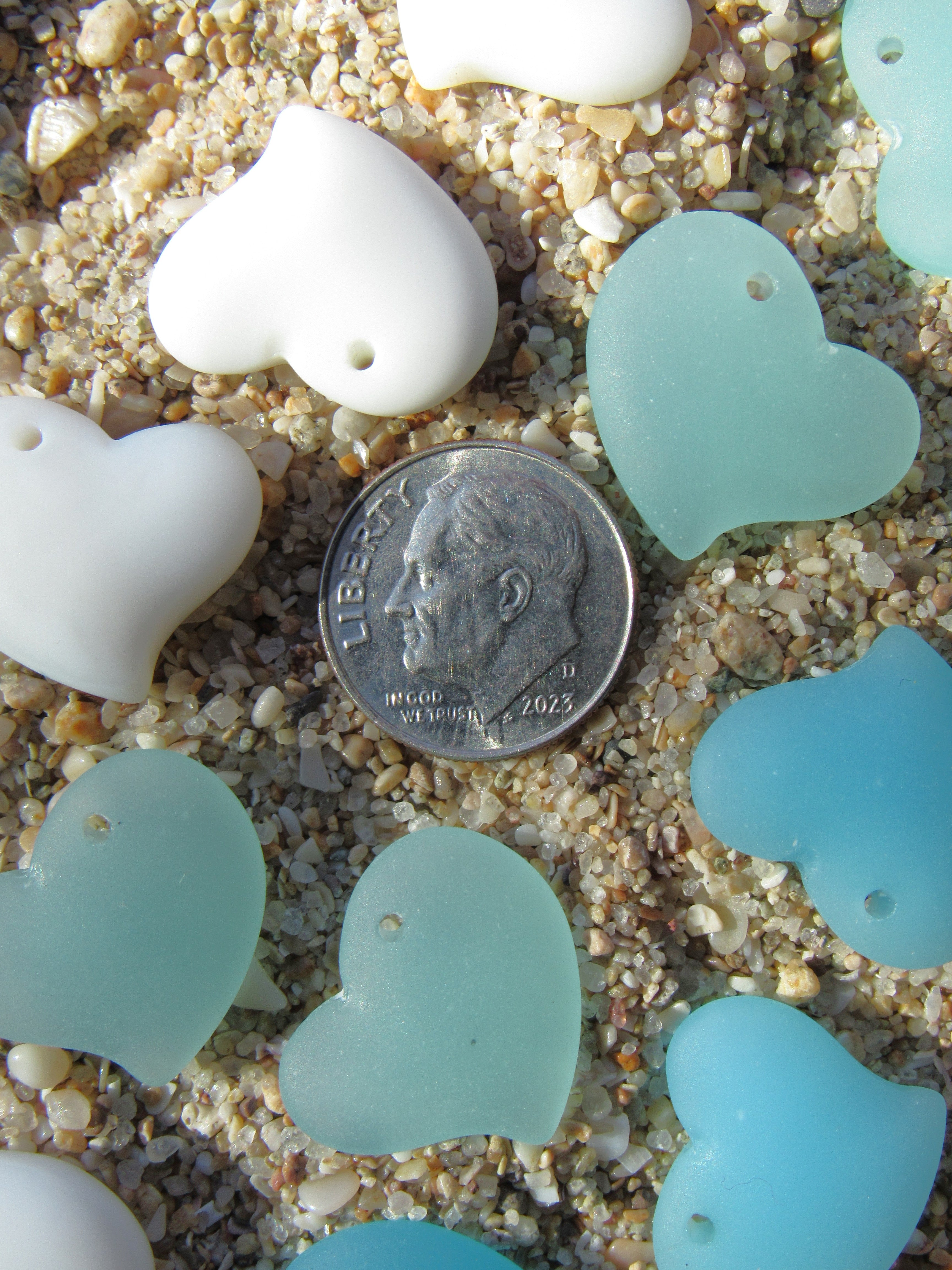 Cultured Sea Glass Puffed Heart Pendants - 18mm - Opaque colors - Jewelry making supplies