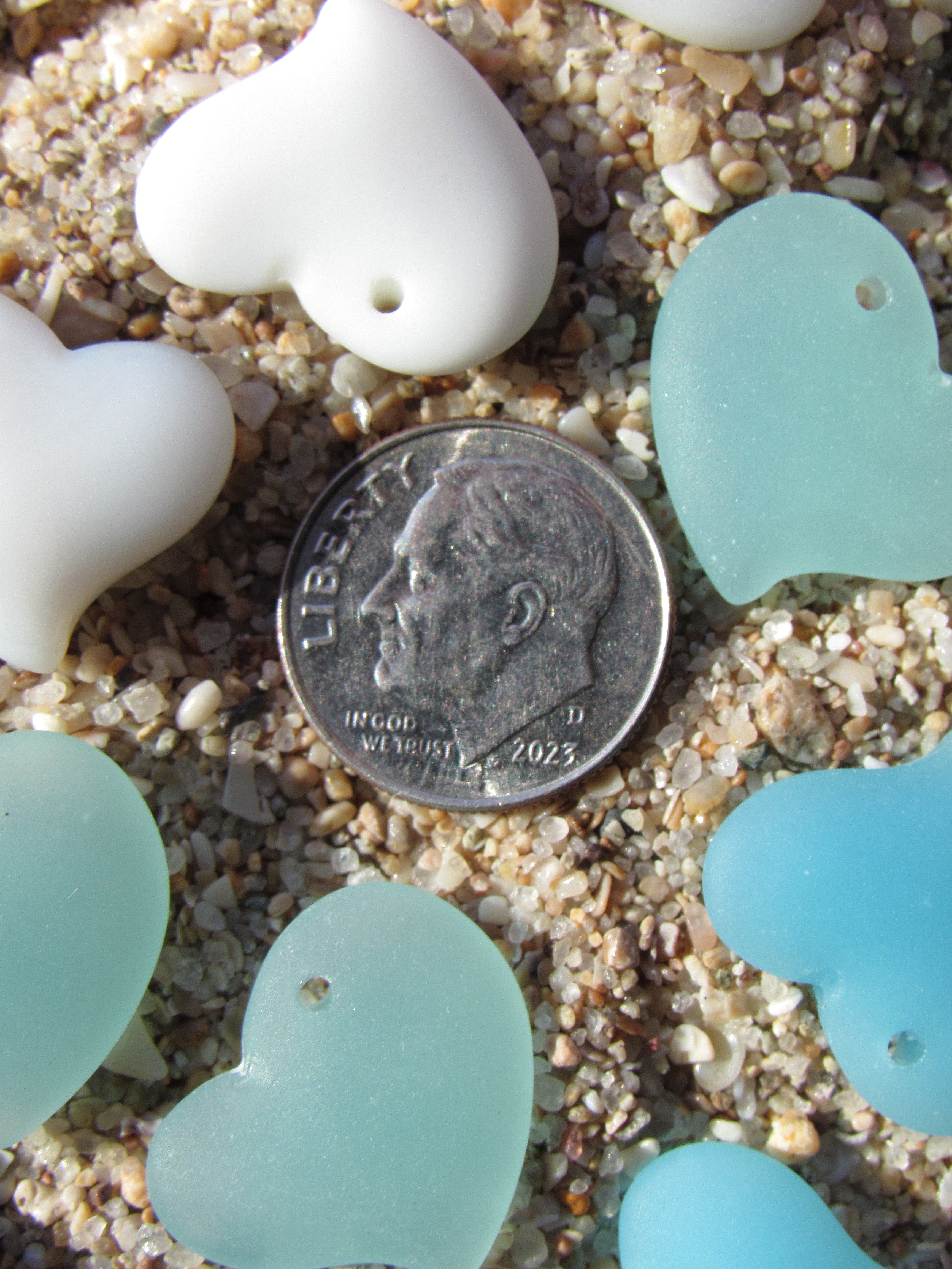 Cultured Sea Glass Puffed Heart Pendants - 18mm - Opaque colors - Jewelry making supplies