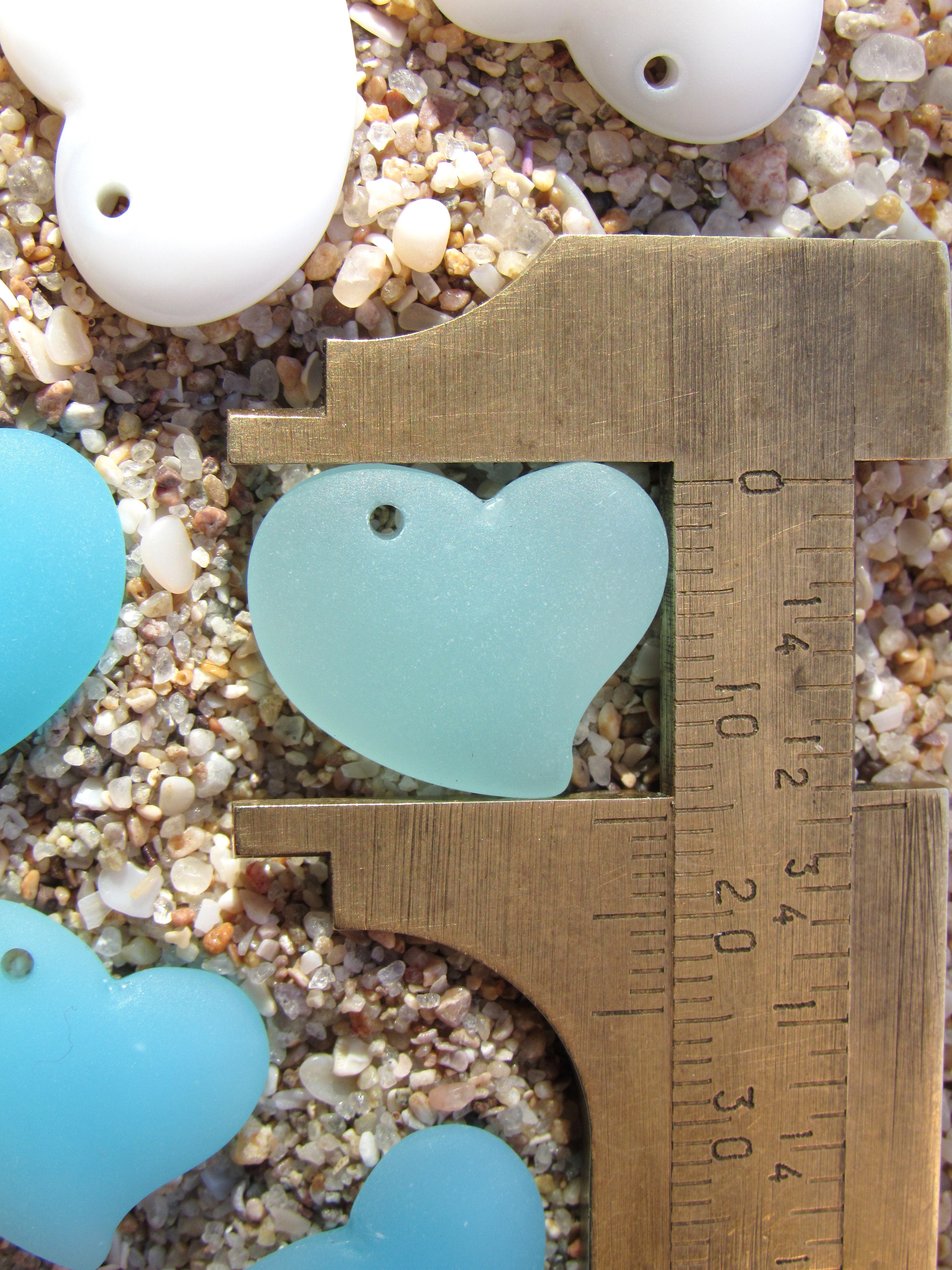 Cultured Sea Glass Puffed Heart Pendants - 18mm - Opaque colors - Jewelry making supplies