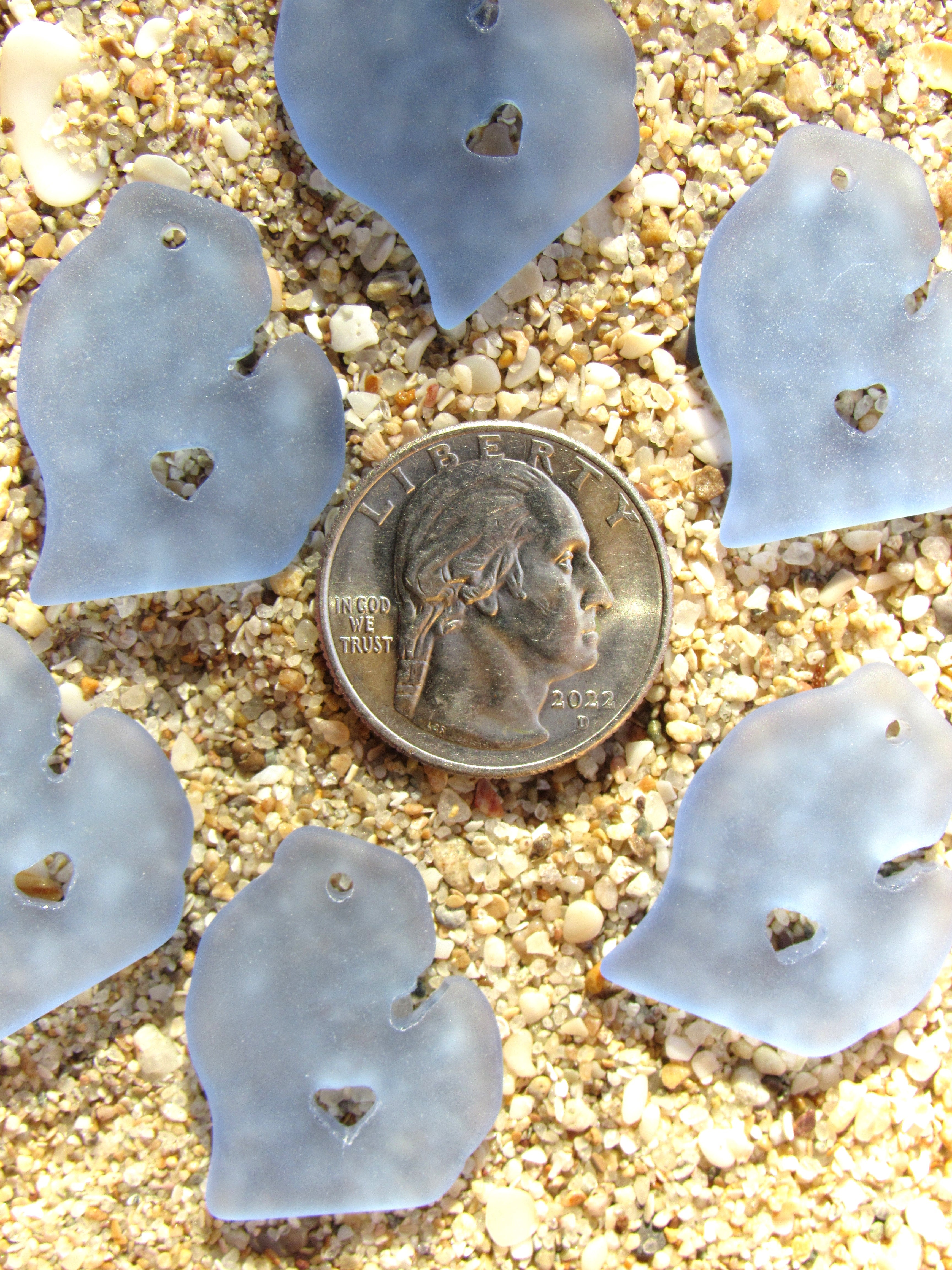 Michigan Sea Glass Pendant - LIght Sapphire blue 28x24mm