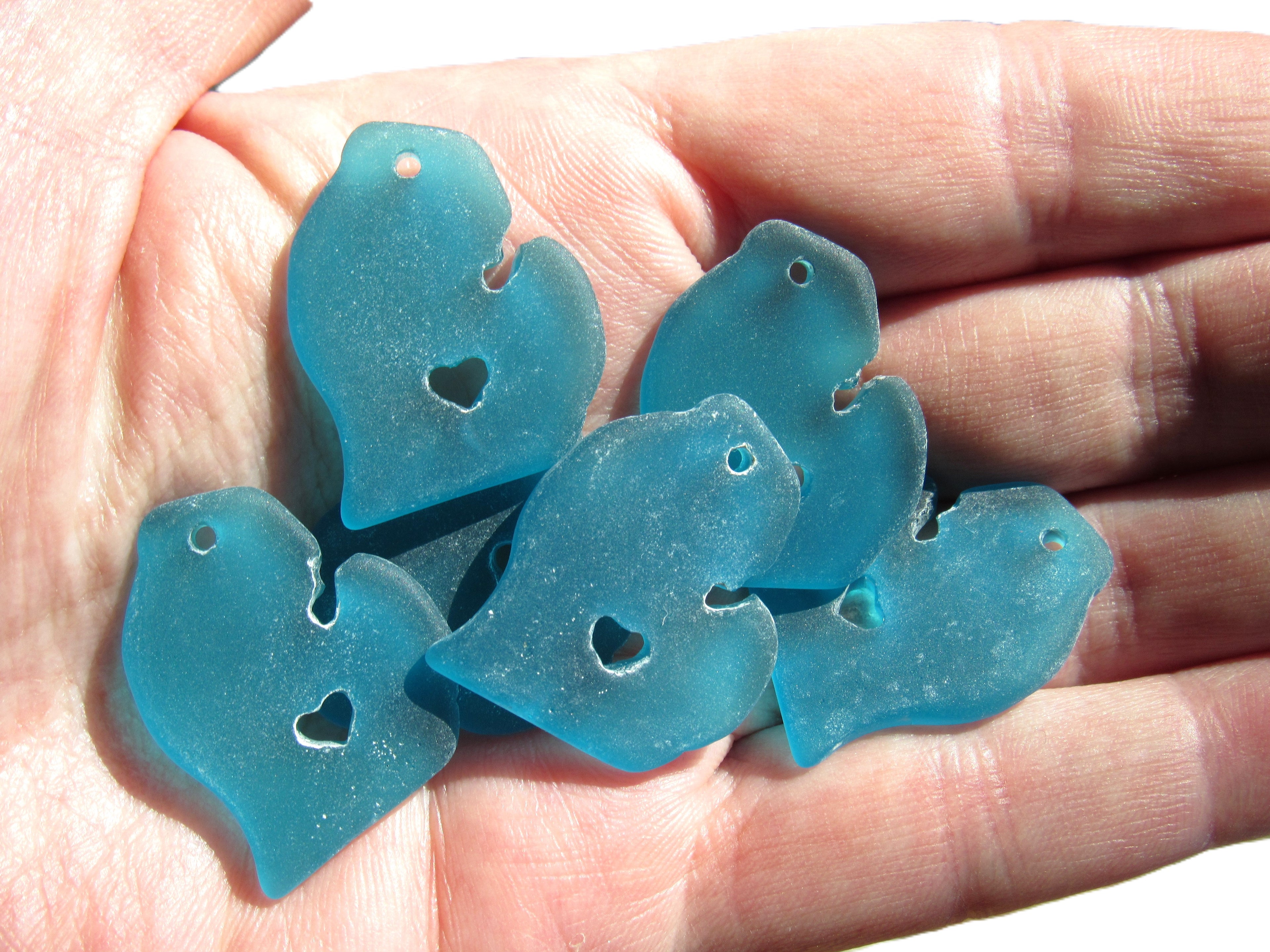 Michigan Sea Glass Pendant - Teal blue 28x24mm