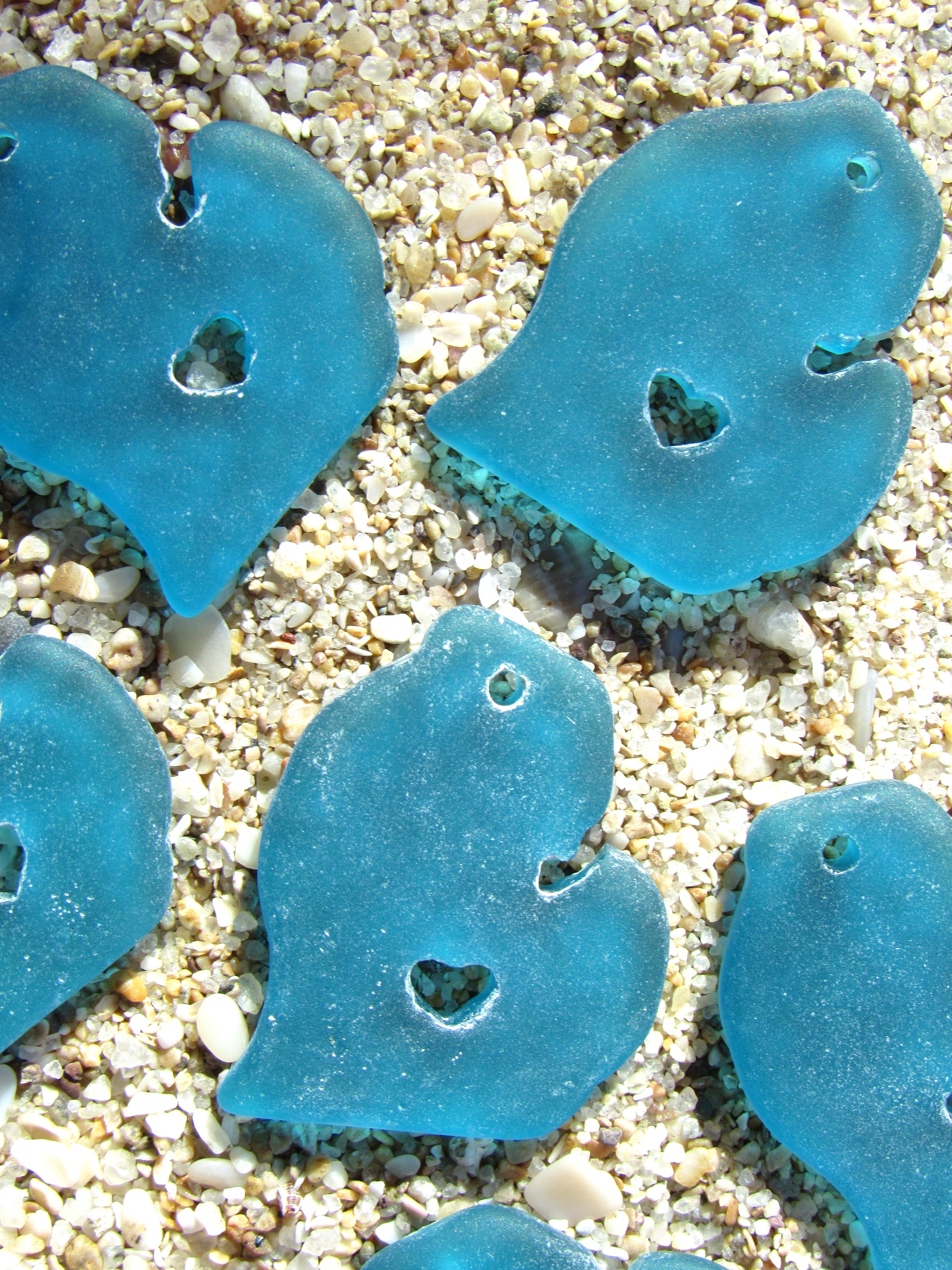 Michigan Sea Glass Pendant - Teal blue 28x24mm