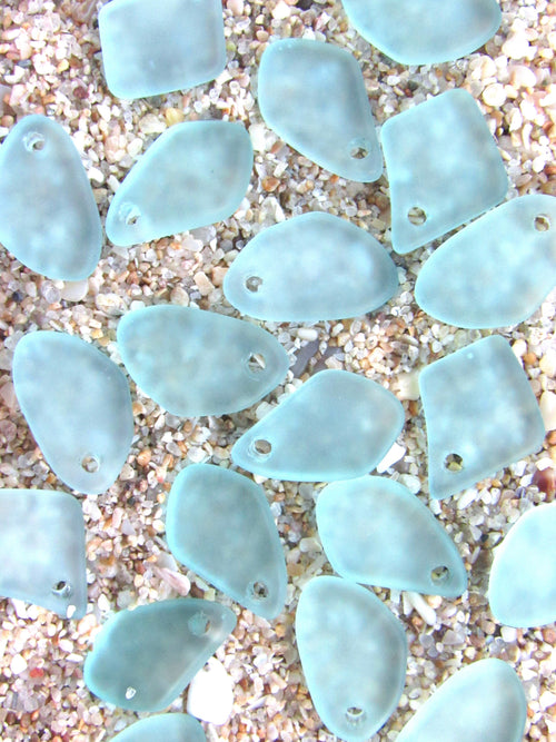 15mm Flat Frosted Sea Glass Finish Pendants - Light Seafoam Small top drilled - Jewelry Making Supplies