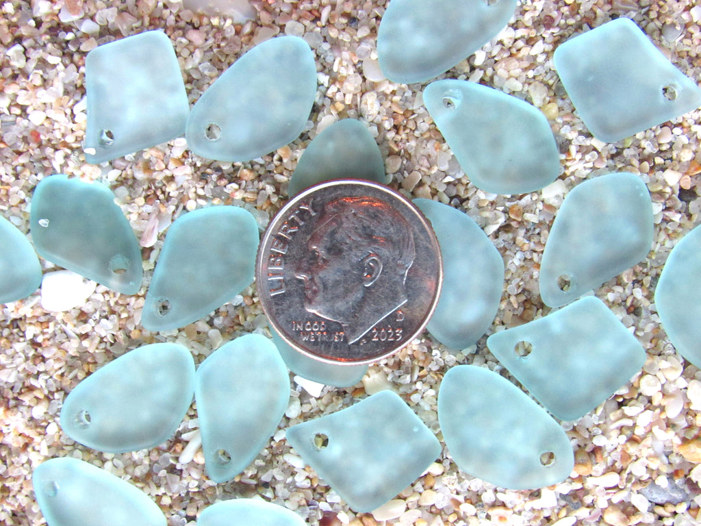 15mm Flat Frosted Sea Glass Finish Pendants - Light Seafoam Small top drilled - Jewelry Making Supplies
