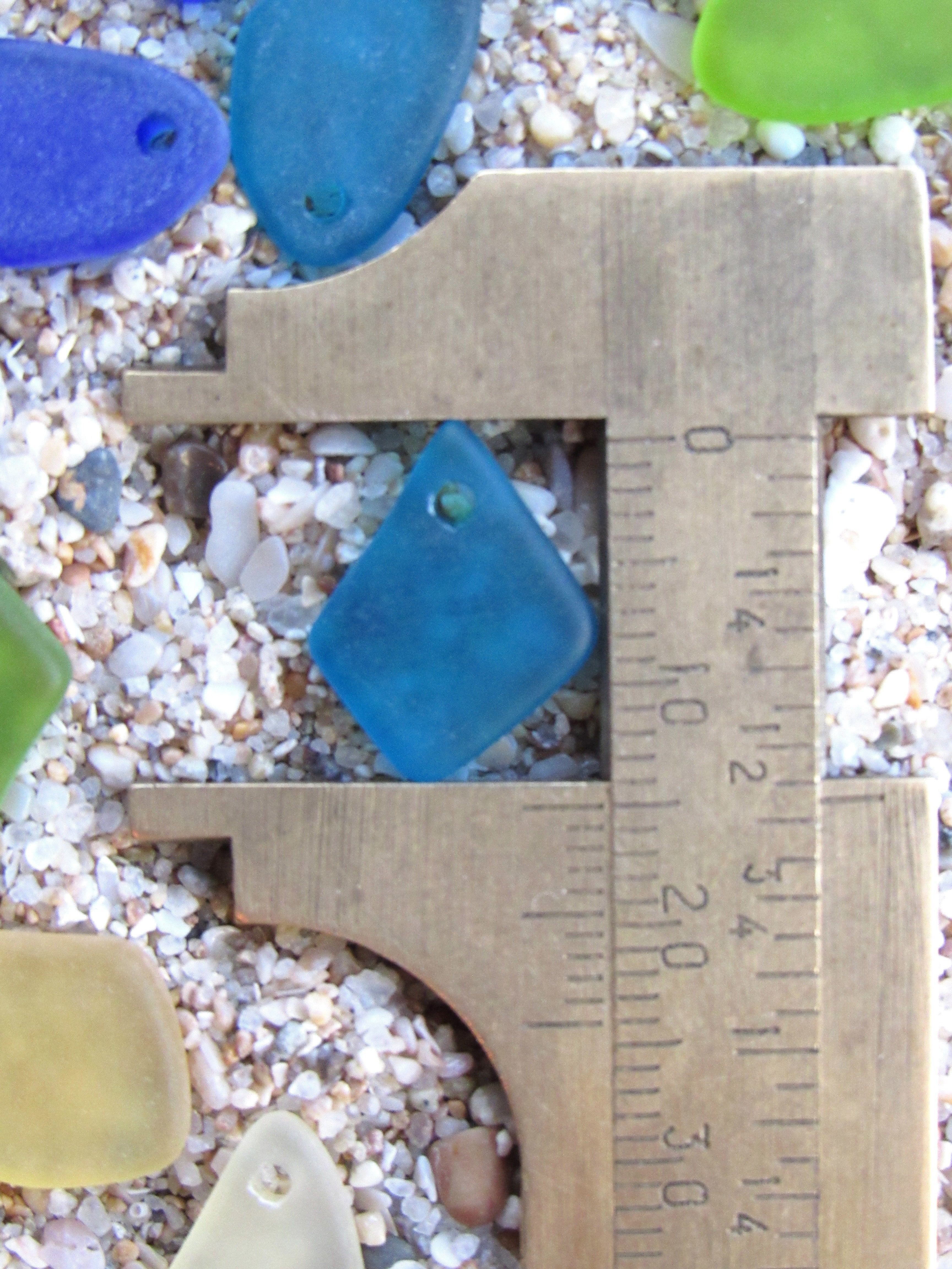 15mm Flat Frosted Cultured Sea Glass Pendants - Blue Green Yellow - Small top drilled beads - Jewelry Making