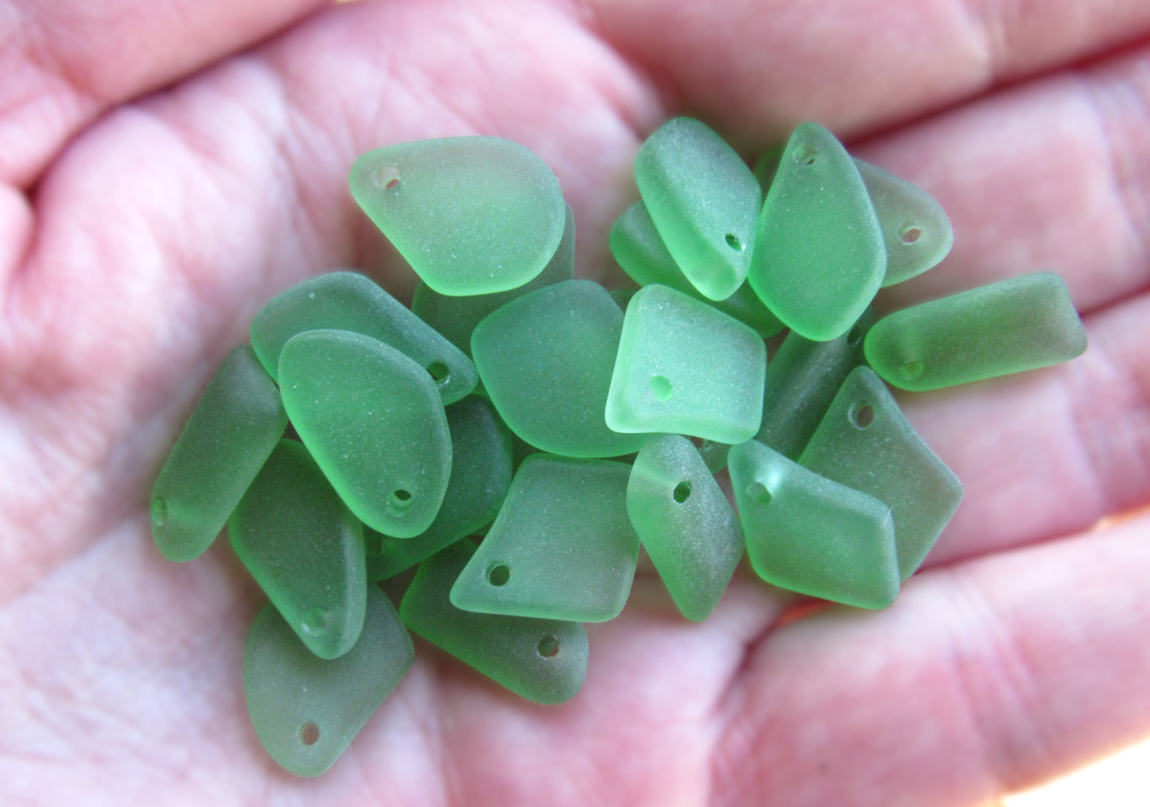 15mm Flat Frosted Sea Glass Finish Pendants - Light Seafoam Small top drilled - Jewelry Making Supplies