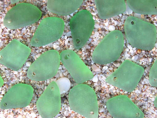 15mm Flat Frosted Sea Glass Finish Pendants - Light Seafoam Small top drilled - Jewelry Making Supplies