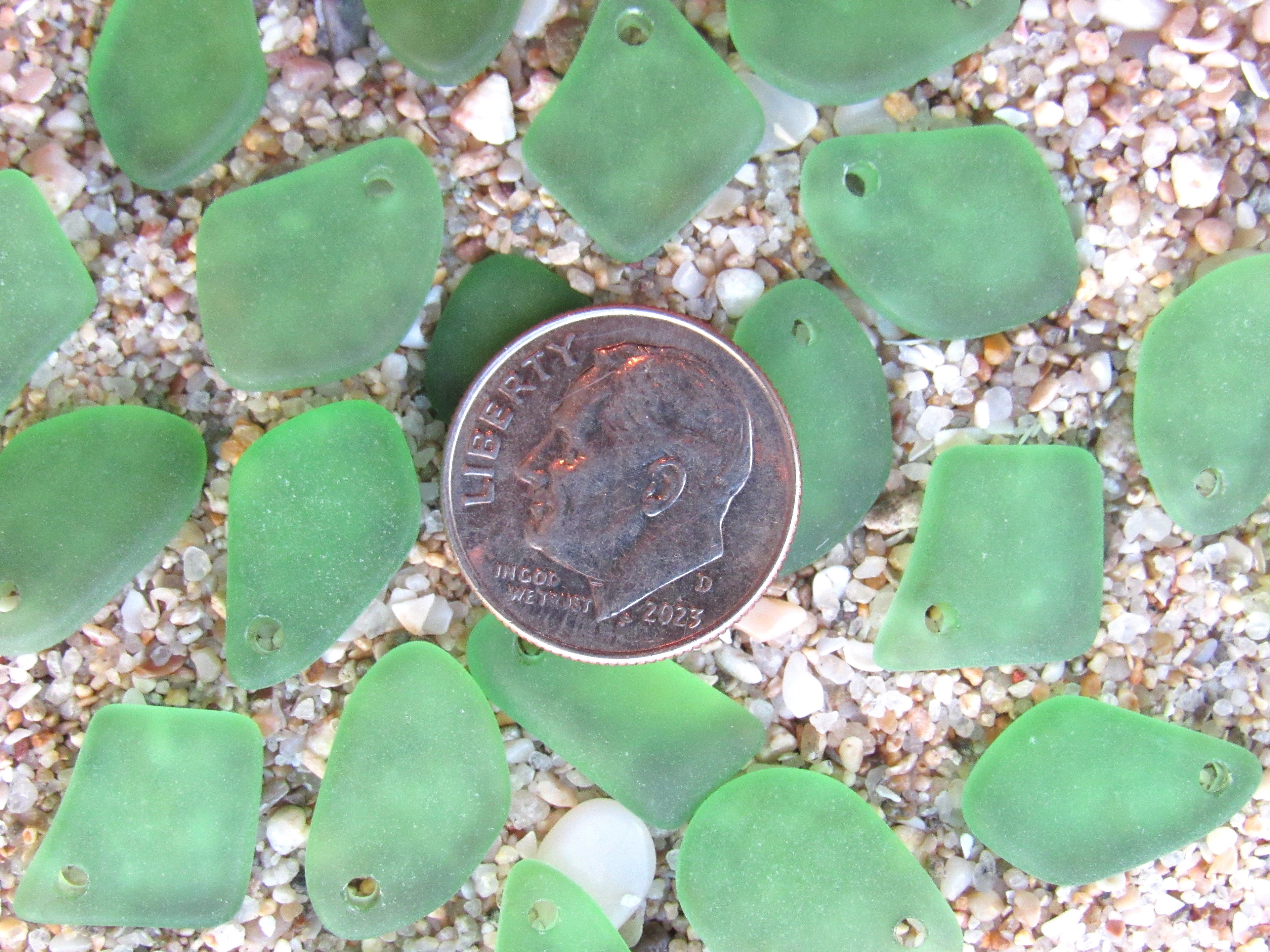 15mm Flat Frosted Sea Glass Finish Pendants - Light Seafoam Small top drilled - Jewelry Making Supplies