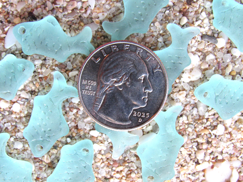 Cultured Sea Glass Fish Pendants 24x12mm | Light Seafoam Green