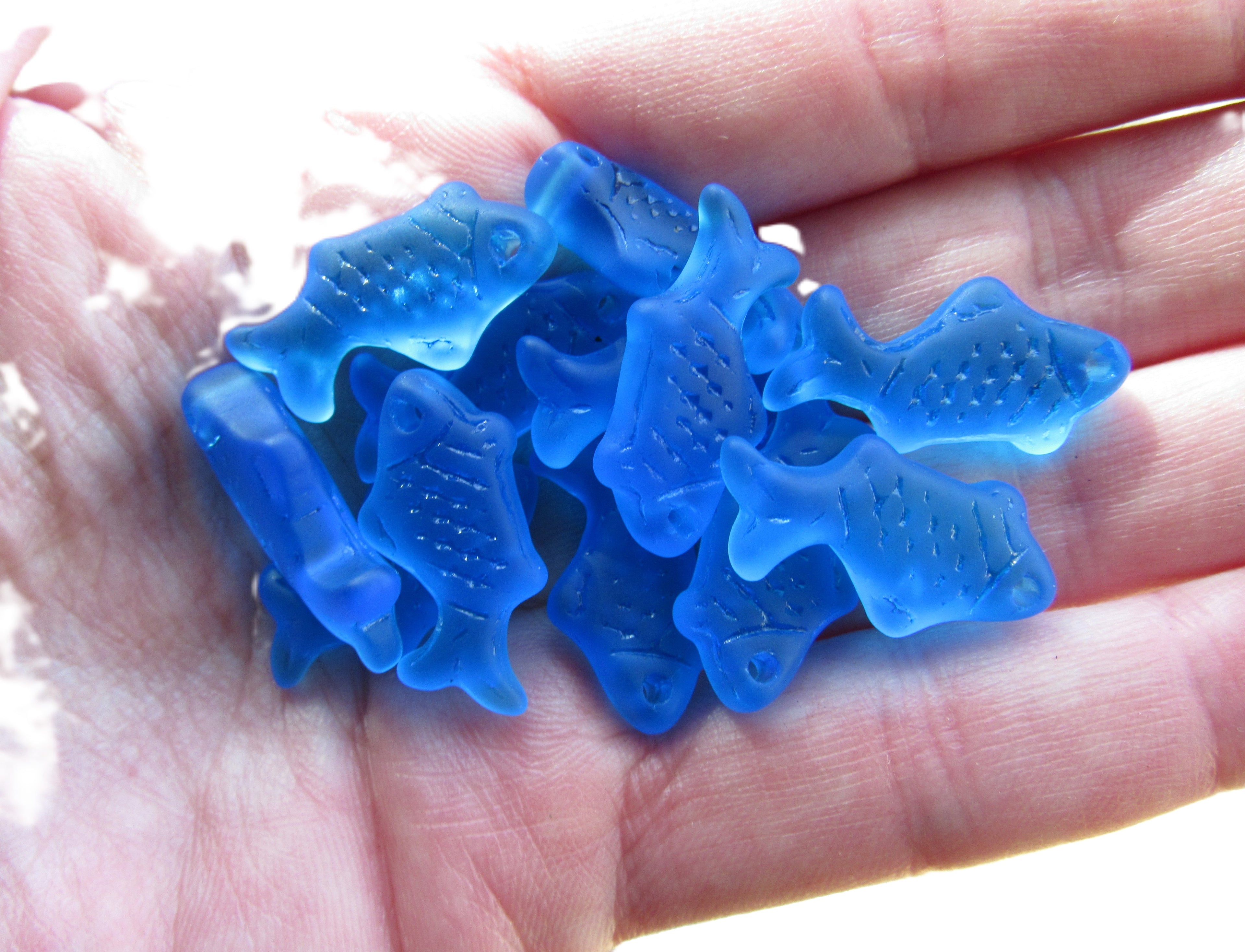 Cultured Sea Glass Fish Pendants 24x12mm | Top Drilled  -  Pacific AQUA Blue