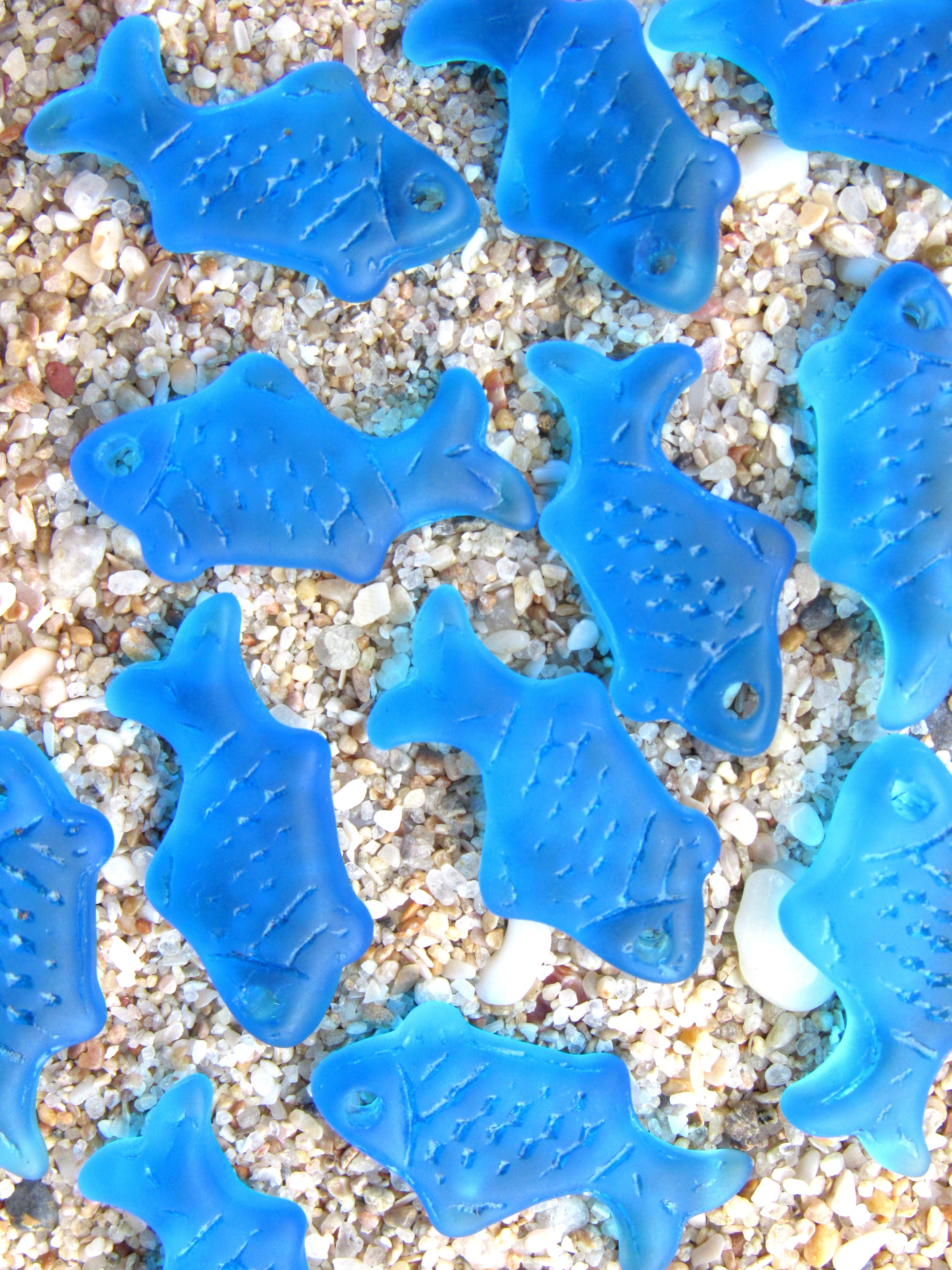 Cultured Sea Glass Fish Pendants 24x12mm | Top Drilled  -  Pacific AQUA Blue