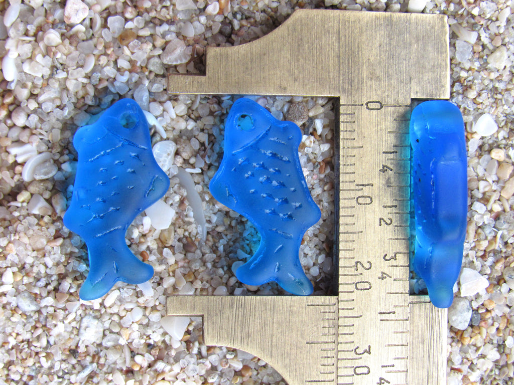 Cultured Sea Glass Fish Pendants 24x12mm | Top Drilled  -  Pacific AQUA Blue