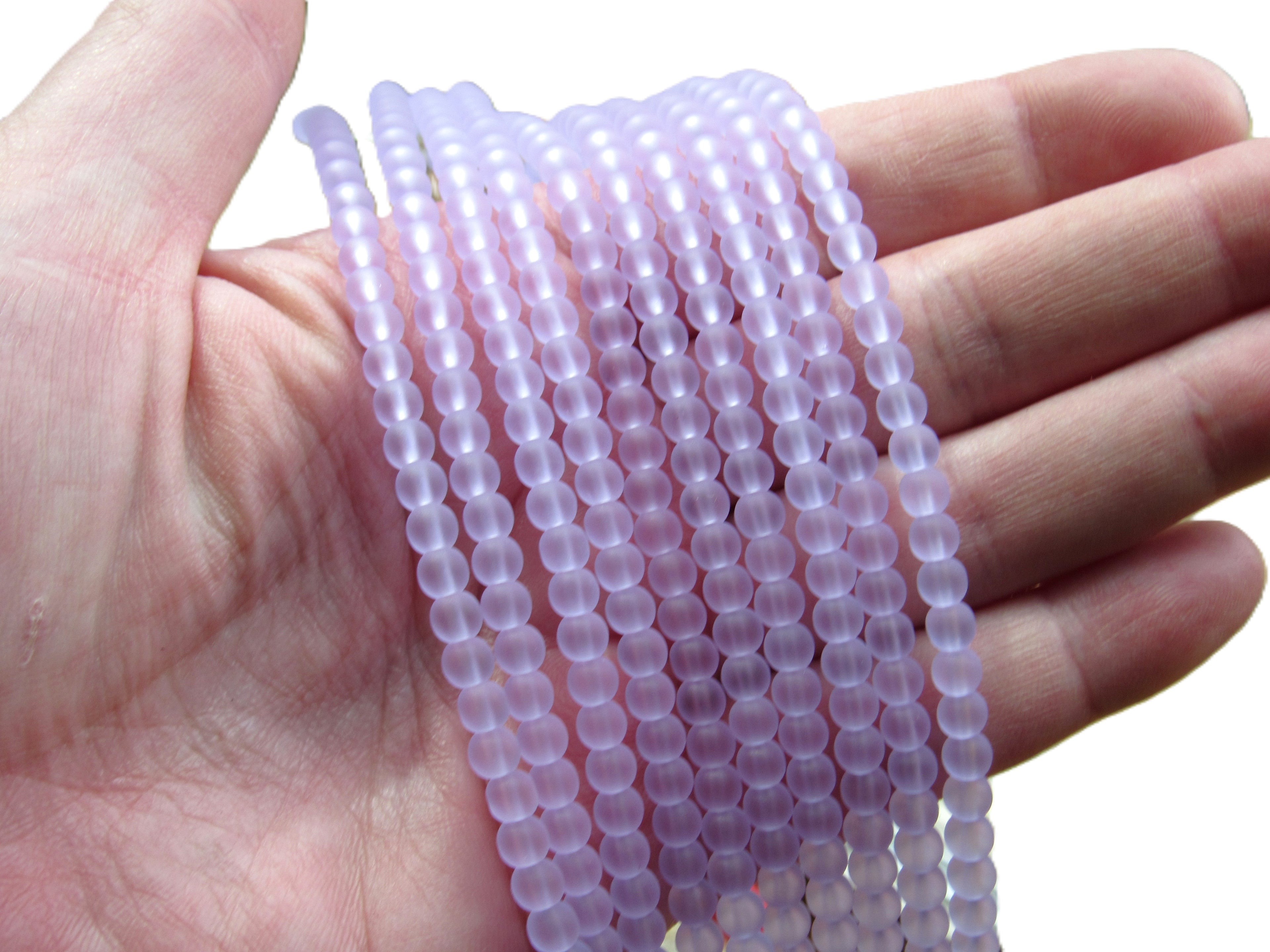 4mm Round Sea Glass Beads - Light Purple - bead strands - Frosted Jewelry Supply