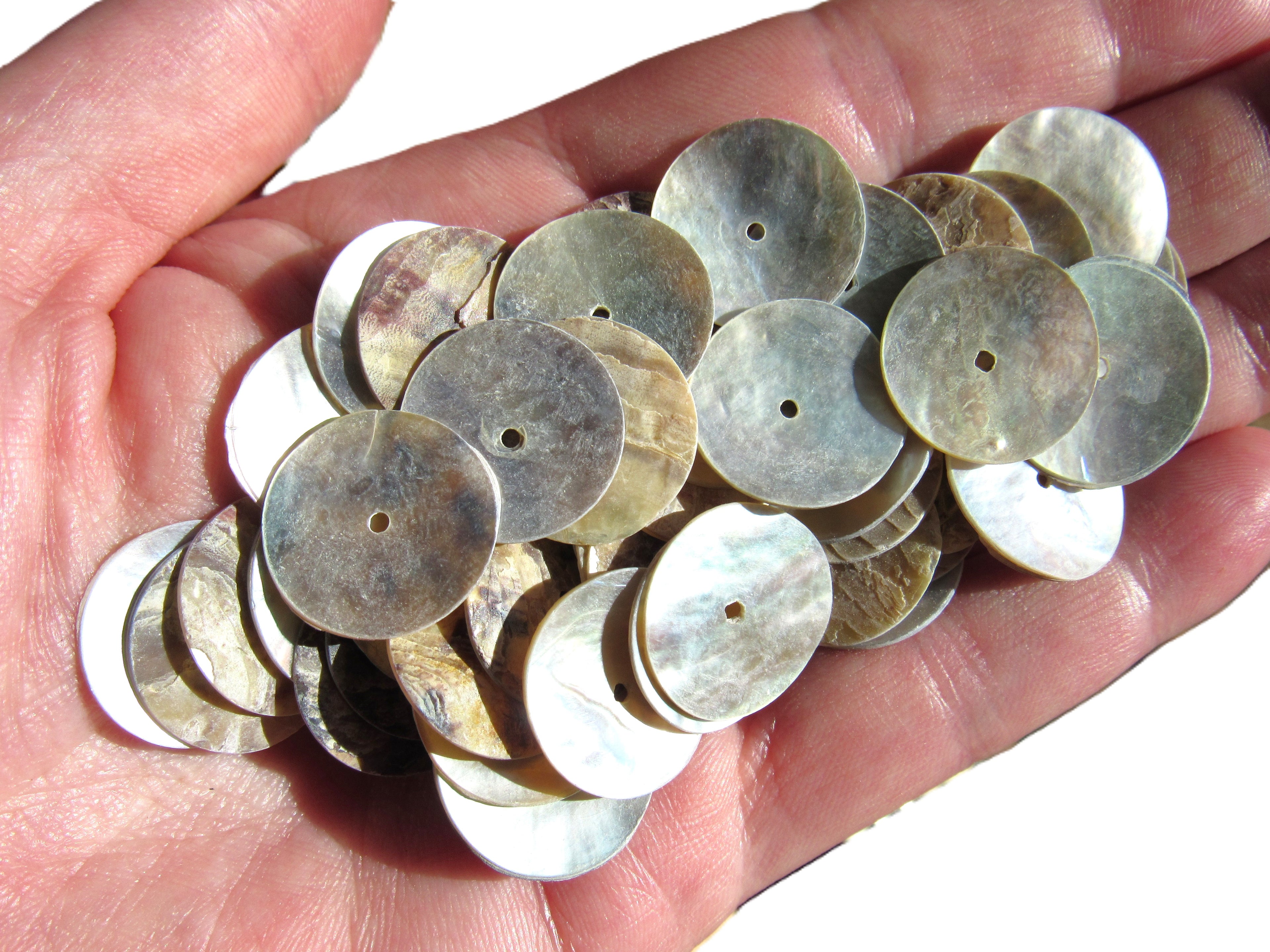 Akoya Oyster Shell Coin Beads - 17.5mm - Mother of Pearl Iridescent - Flat Round Disc Bead Supply